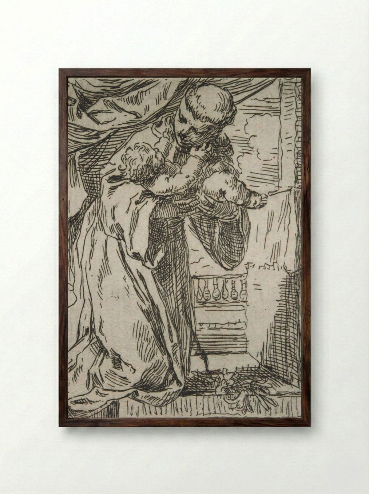 Saint Anthony of Padua Holding the Christ Child - Simone Cantarini - Framed Print Dark Wood