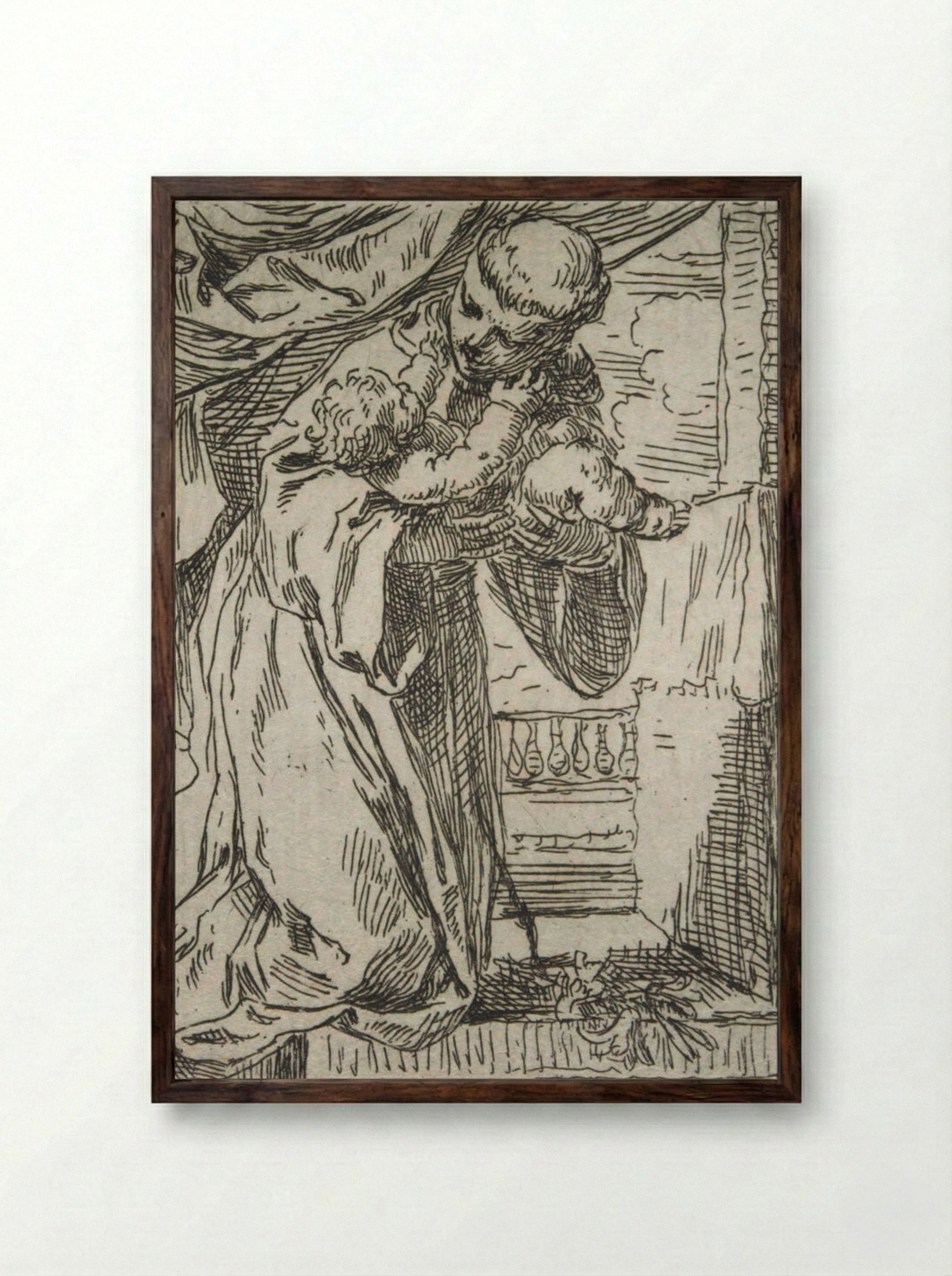 Saint Anthony of Padua Holding the Christ Child - Simone Cantarini - Framed Print Dark Wood