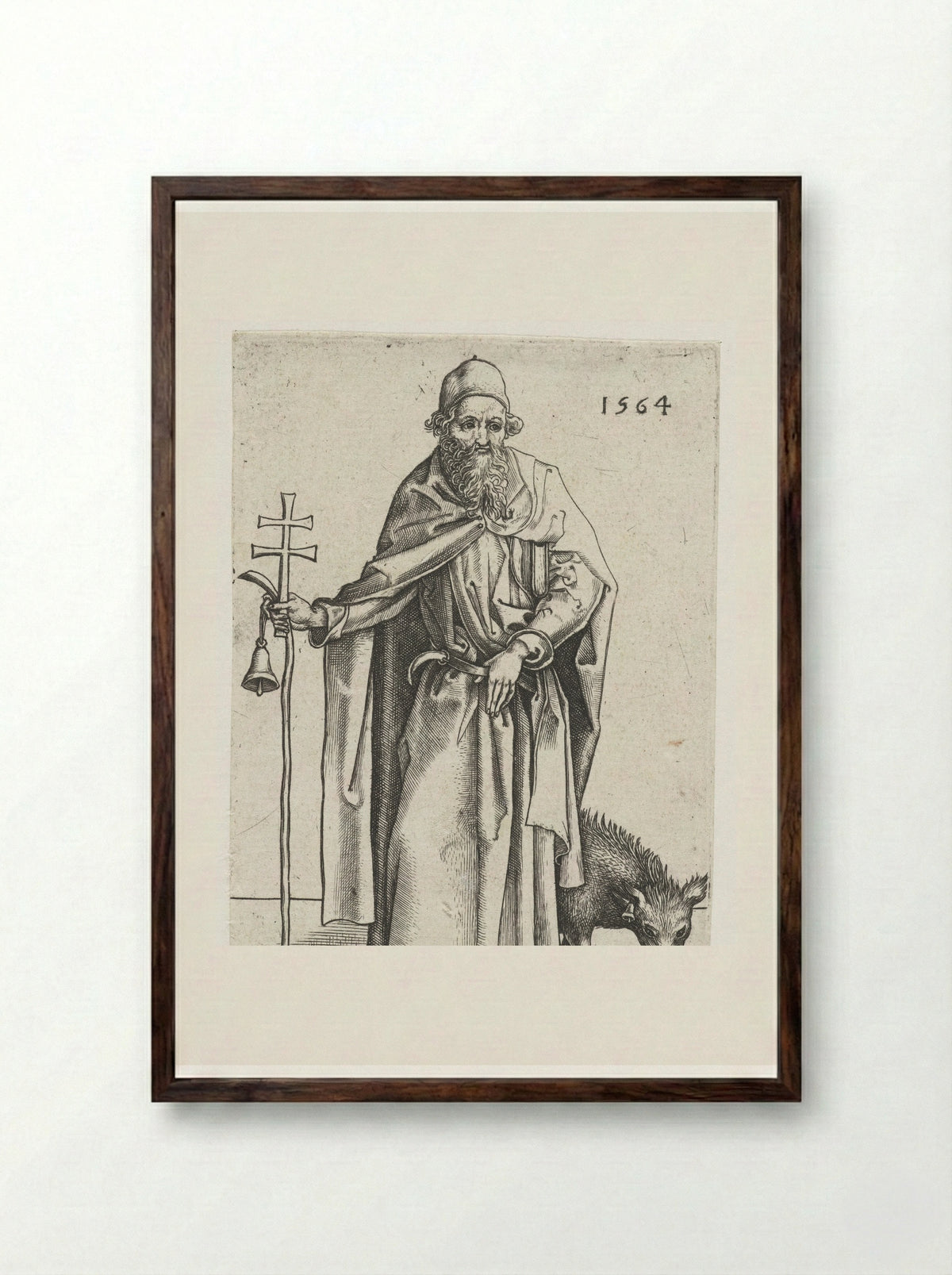 Saint Anthony the Great - Hieronymus Wierix - Framed Print Dark Wood