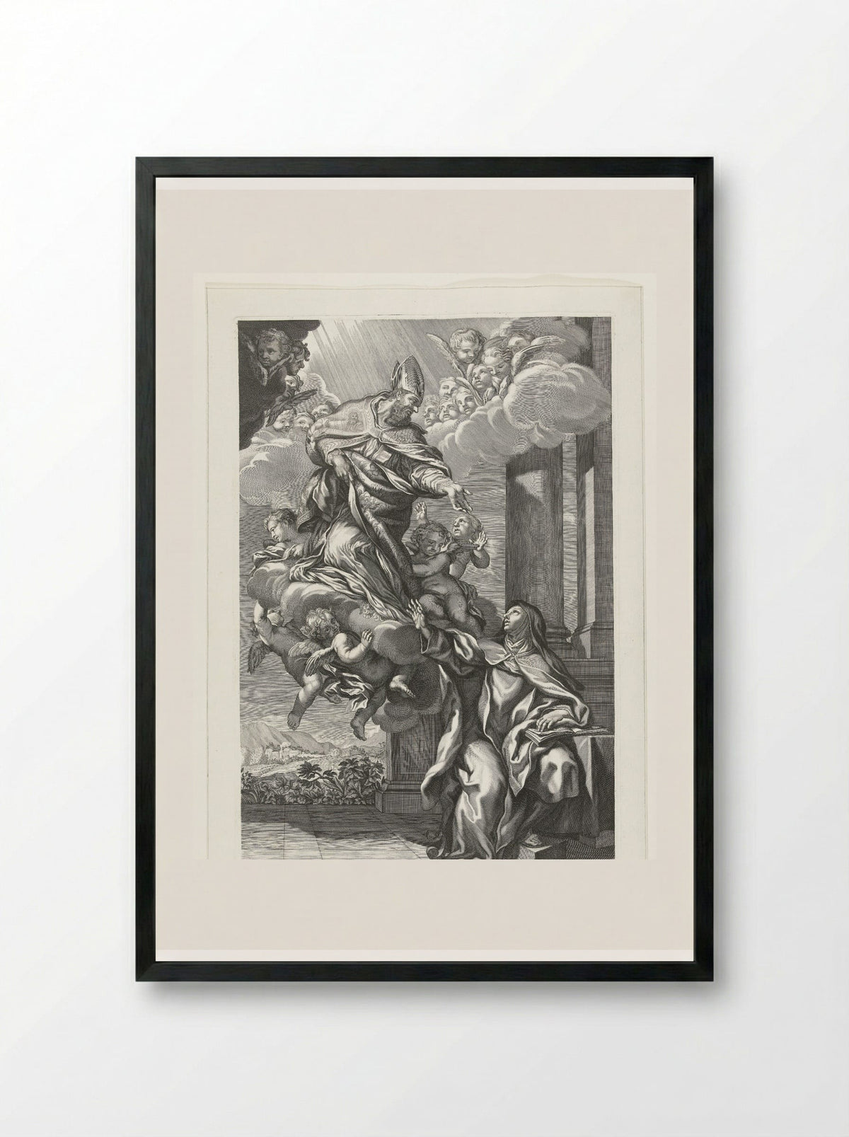 Saint Augustine of Hippo Appearing to Saint Mary Magdalene de' Pazzi - Giovanni Giacomo de' Rossi - Framed Print Black