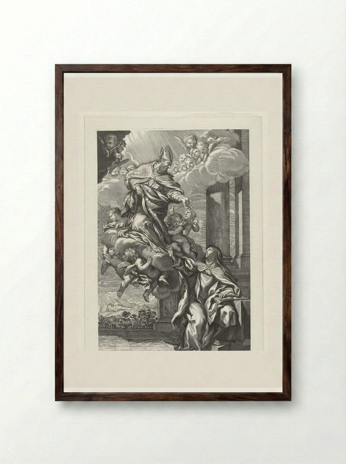 Saint Augustine of Hippo Appearing to Saint Mary Magdalene de' Pazzi - Giovanni Giacomo de' Rossi - Framed Print Dark Wood