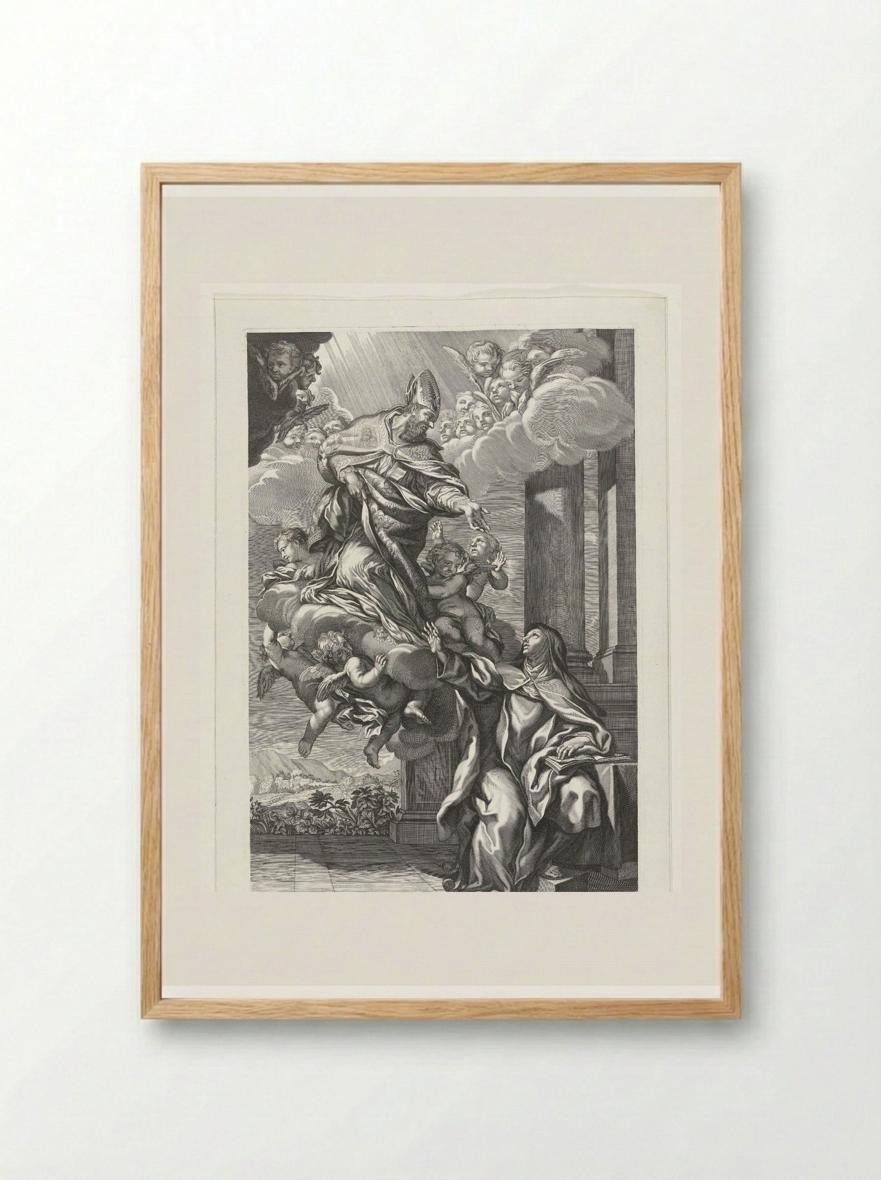 Saint Augustine of Hippo Appearing to Saint Mary Magdalene de' Pazzi - Giovanni Giacomo de' Rossi - Framed Print Wood