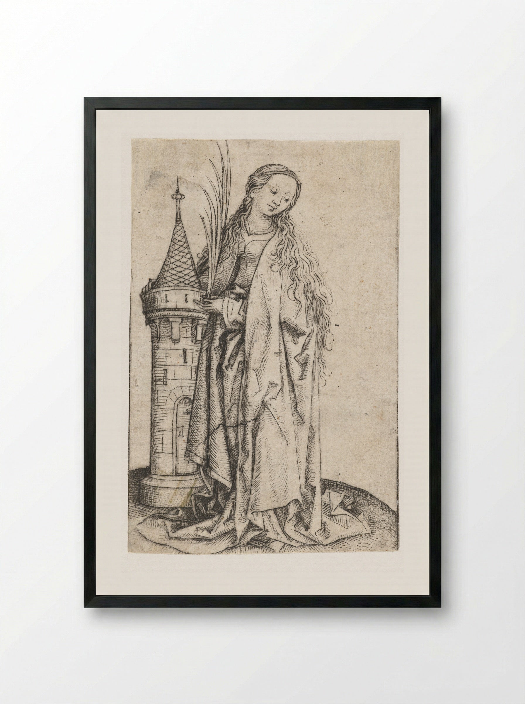 Saint Barbara (Large Version) - Master of the Amsterdam Cabinet - Framed Print Black
