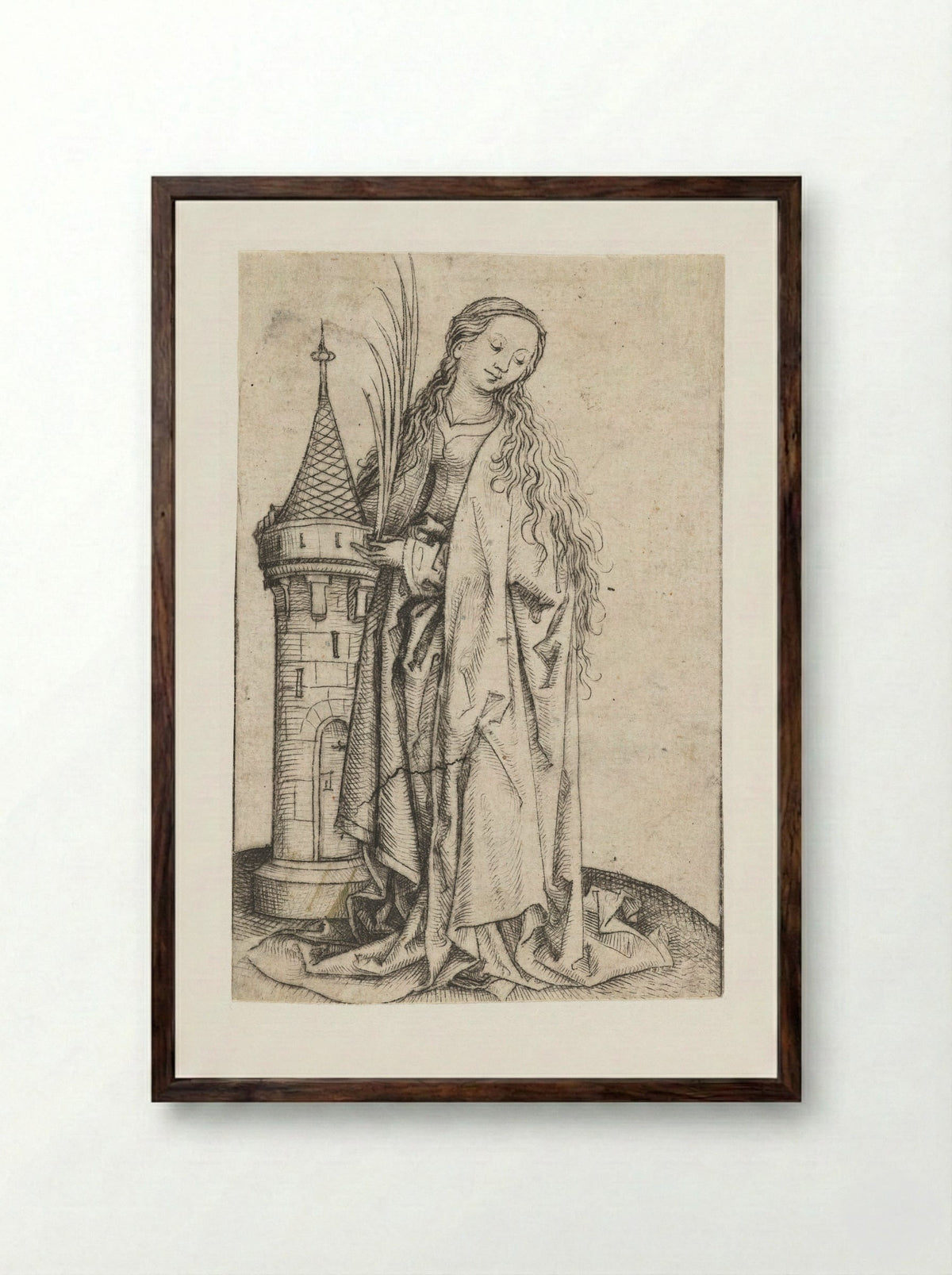 Saint Barbara (Large Version) - Master of the Amsterdam Cabinet - Framed Print Dark Wood
