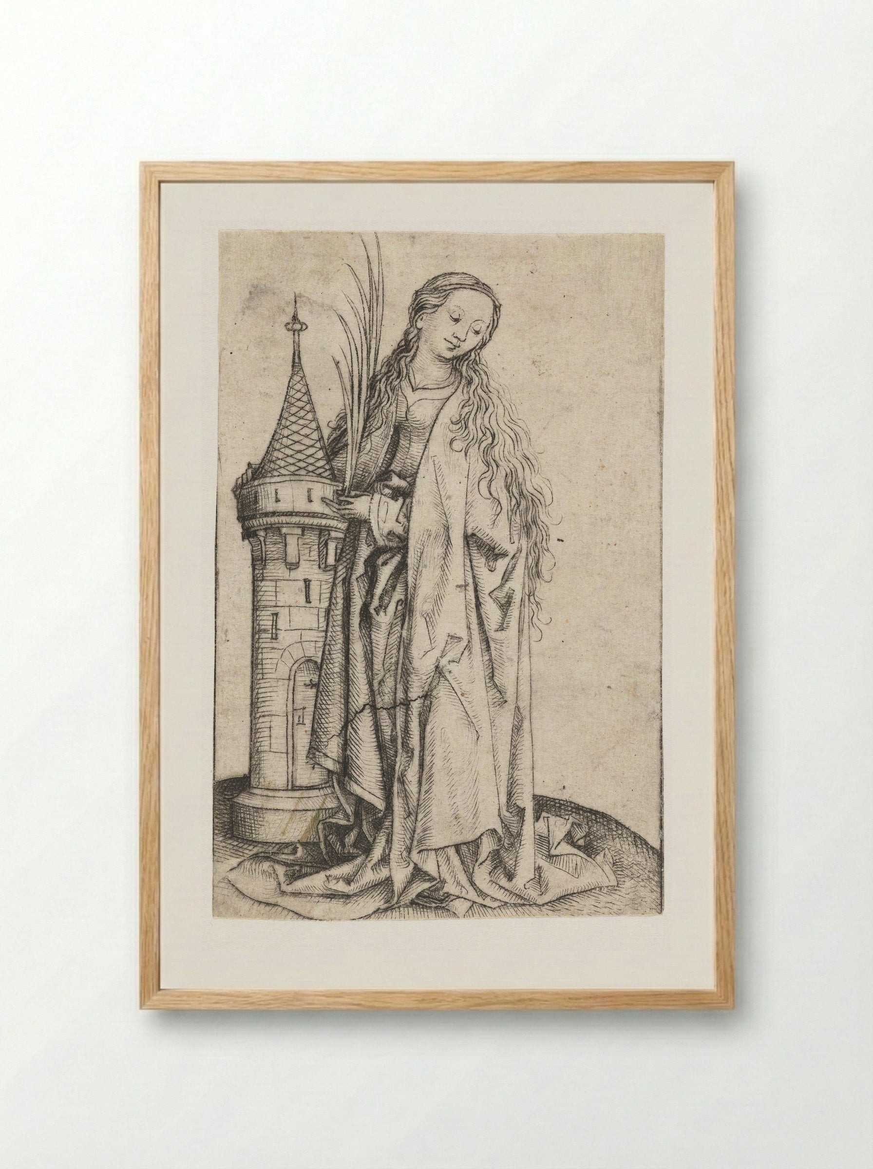 Saint Barbara (Large Version) - Master of the Amsterdam Cabinet - Framed Print Wood
