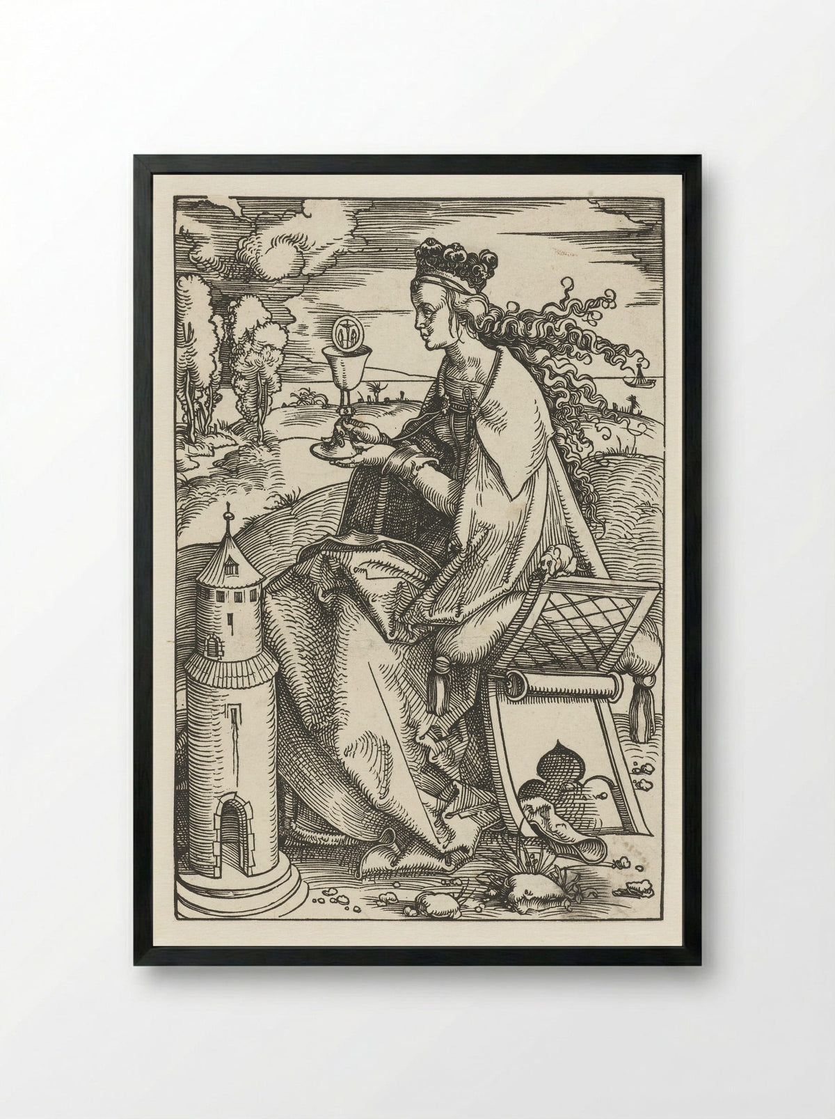 Saint Barbara with Chalice and Tower - Hans Baldung Grien - Framed Print Black