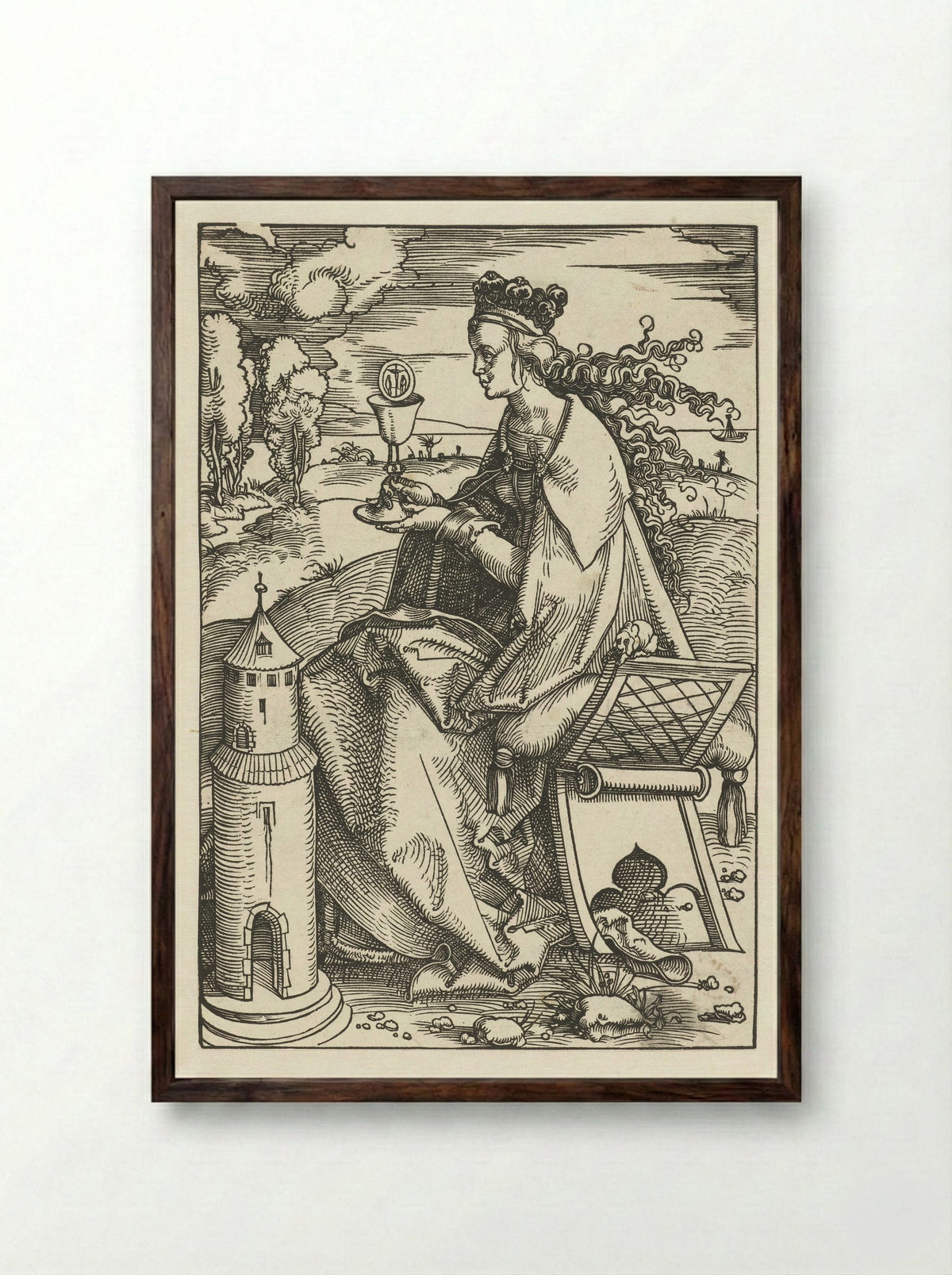 Saint Barbara with Chalice and Tower - Hans Baldung Grien - Framed Print Dark Wood