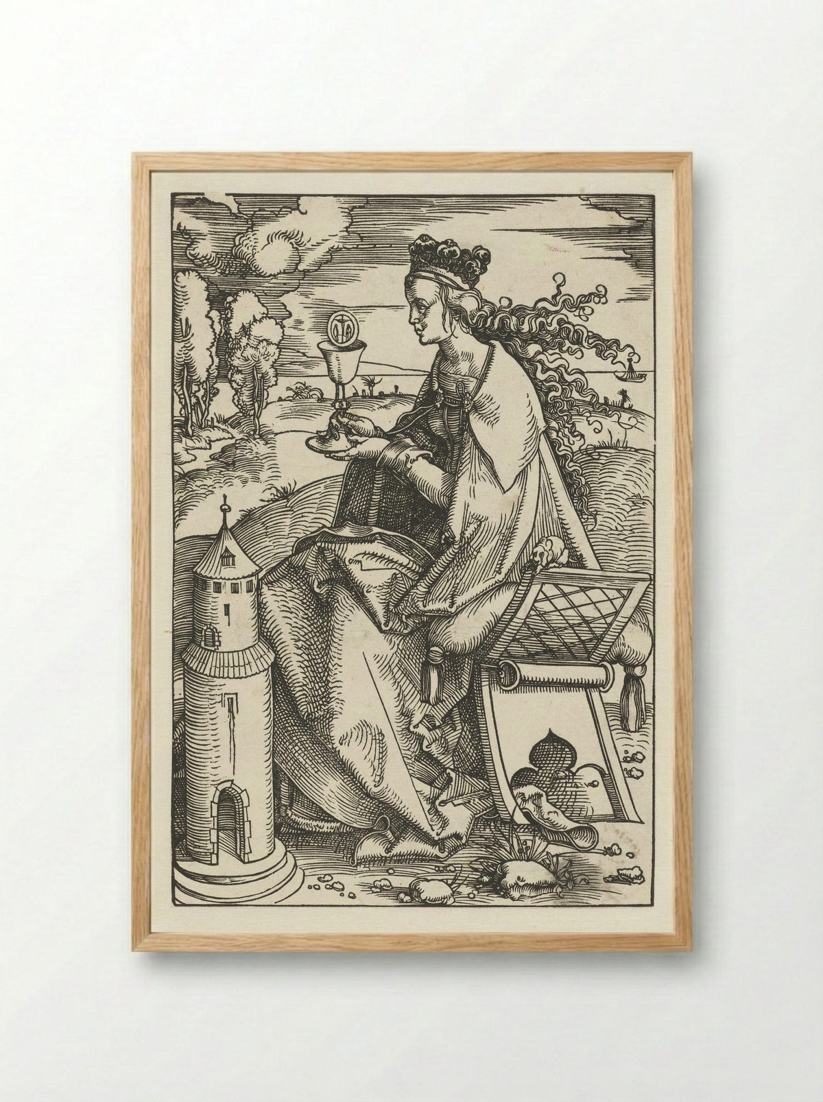 Saint Barbara with Chalice and Tower - Hans Baldung Grien - Framed Print Wood