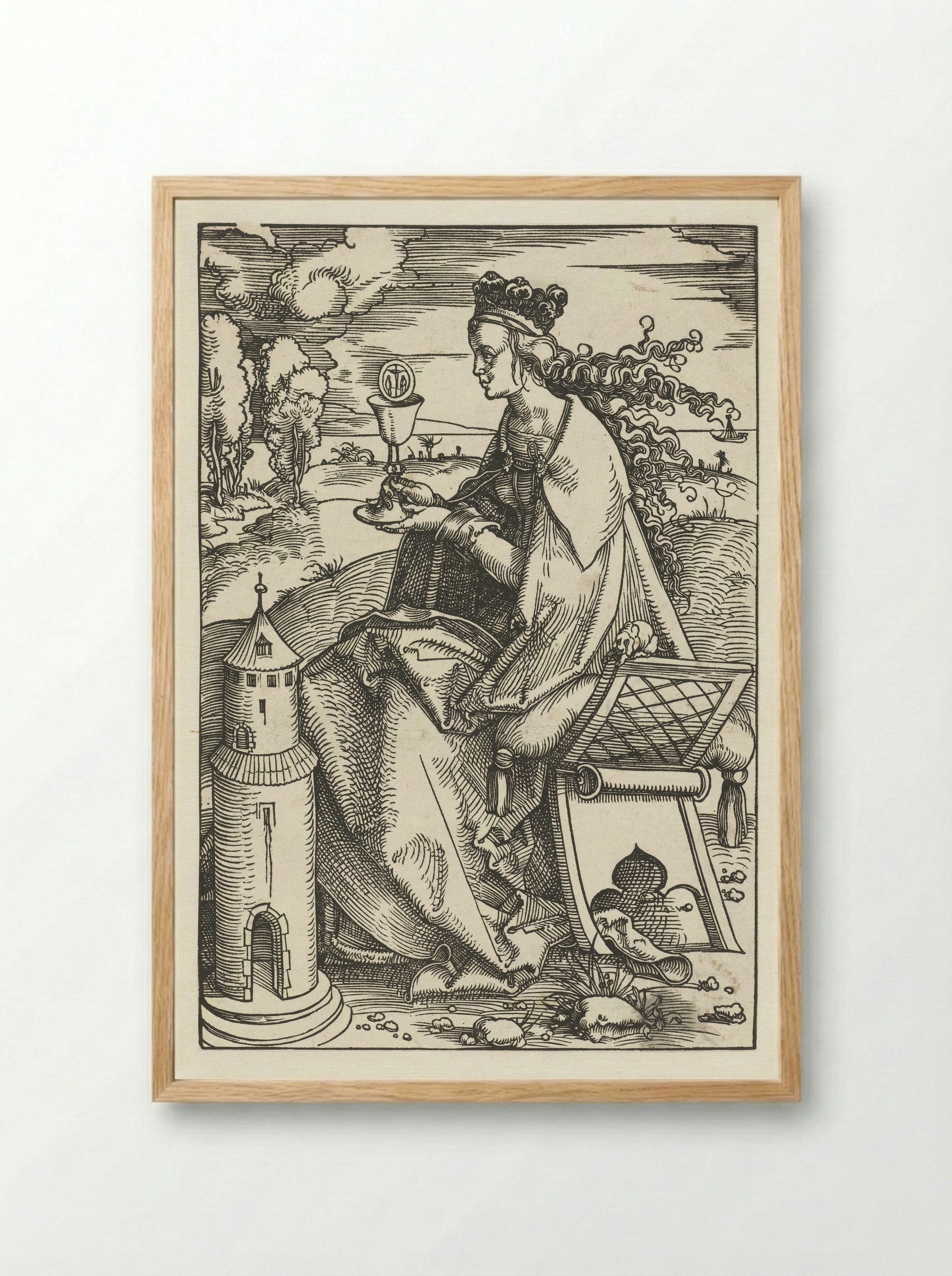 Saint Barbara with Chalice and Tower - Hans Baldung Grien - Framed Print Wood