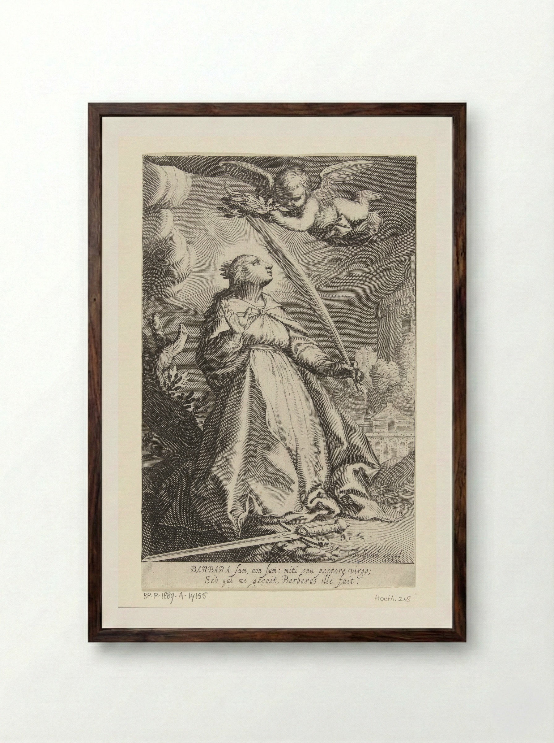 Saint Barbara with Palm Branch and Sword - Boëtius Adamsz. Bolswert - Framed Print Dark Wood