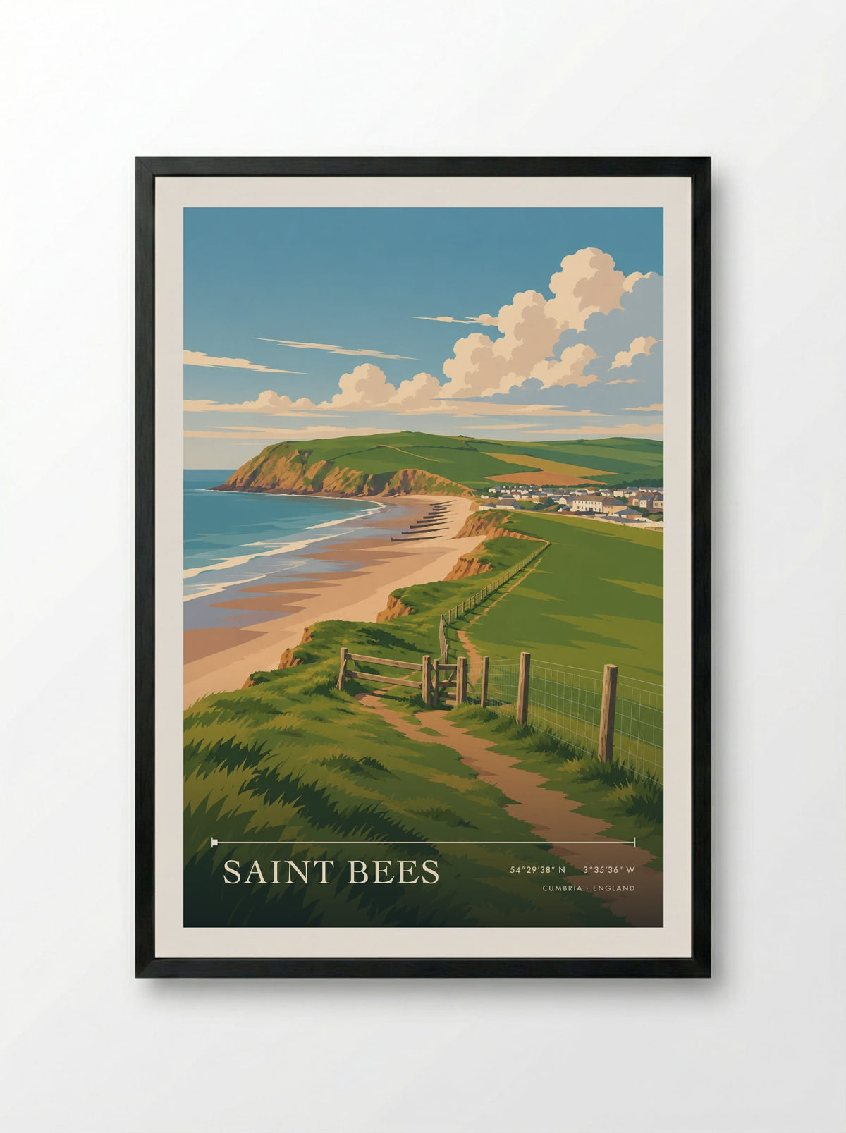 Saint Bees, Cumbria | Travel Poster - Framed Print Black