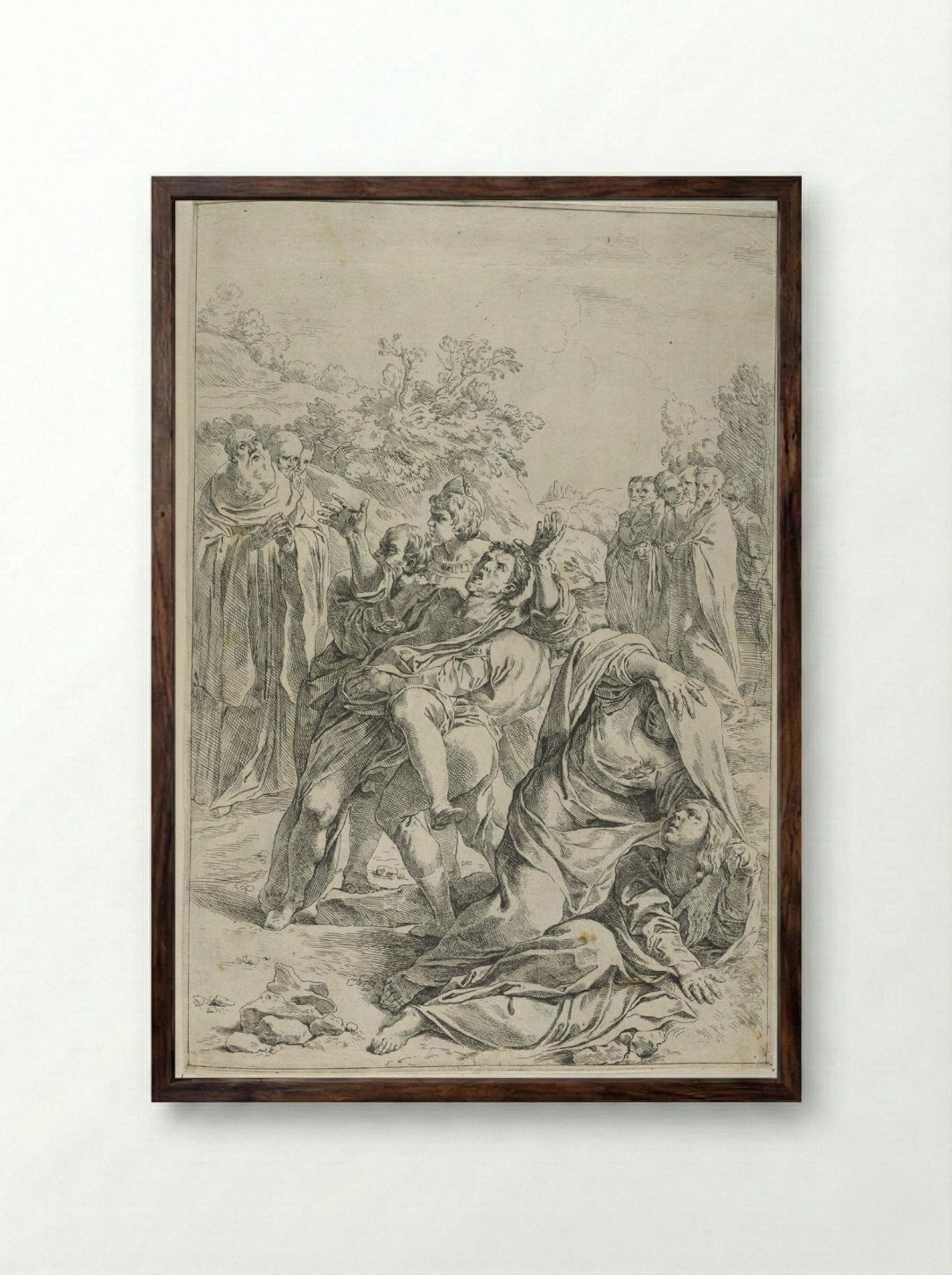 Saint Benedict Exorcising a Demon - Simone Cantarini - Framed Print Dark Wood