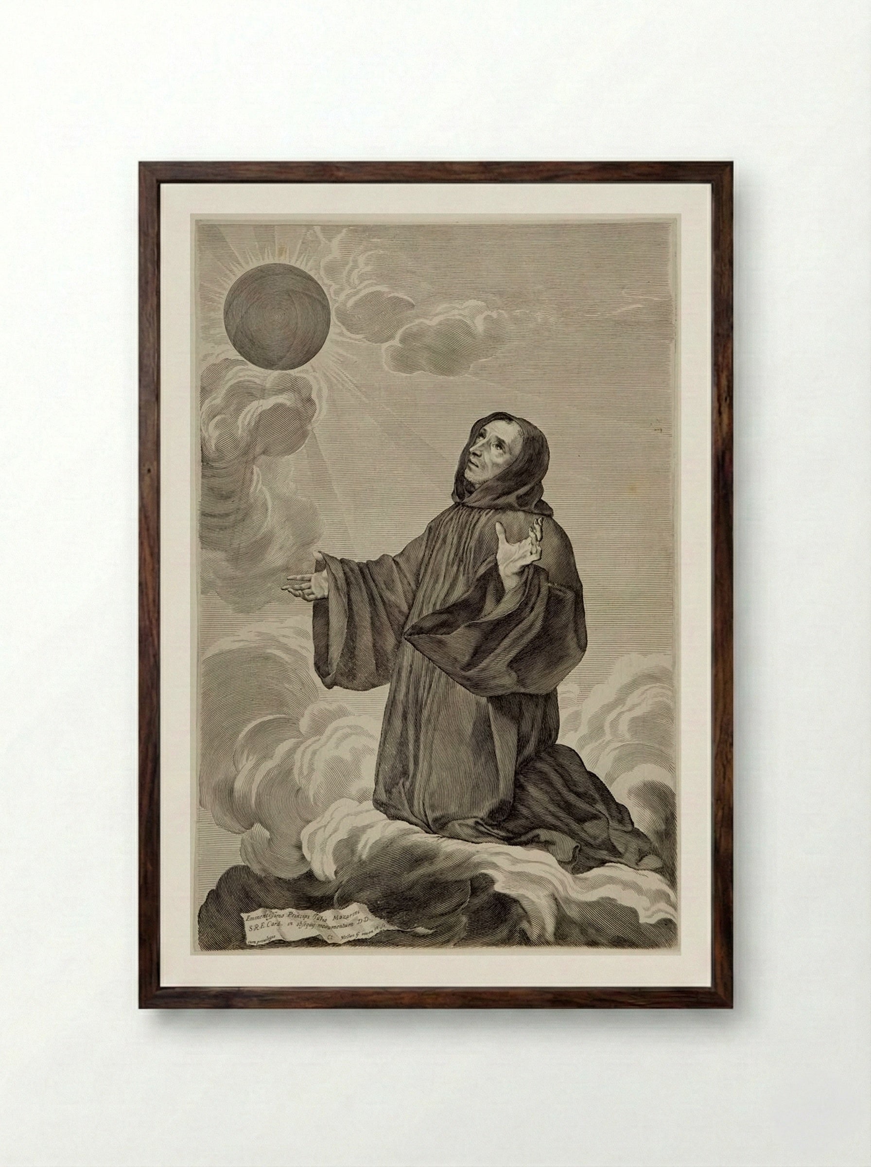 Saint Benedict in Ecstasy - Claude Mellan - Framed Print Dark Wood