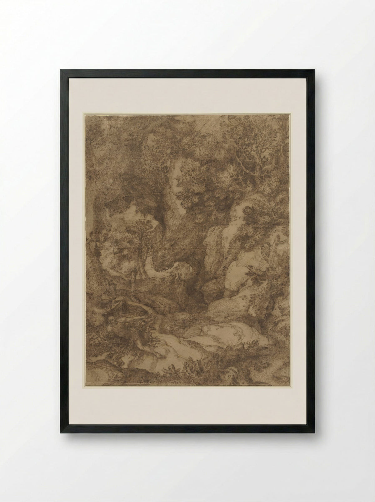 Saint Benedict in the Wilderness - Girolamo Muziano - Framed Print Black