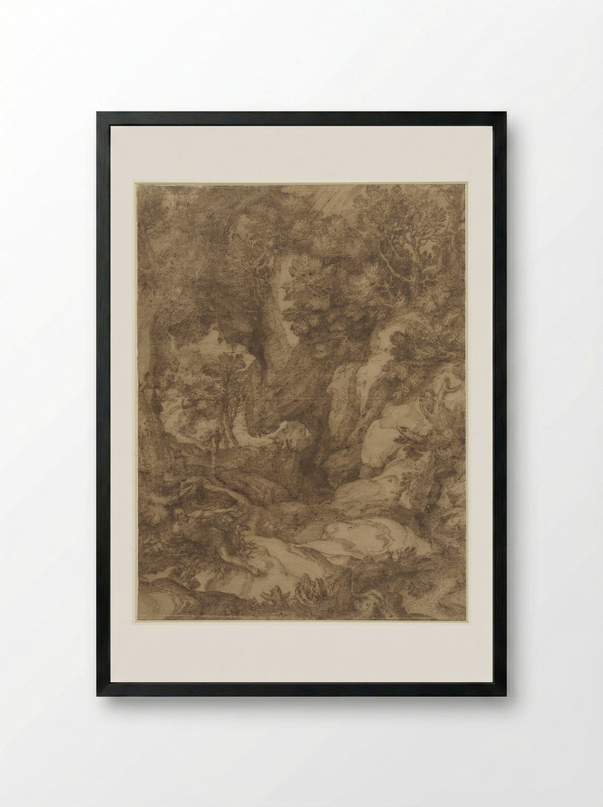 Saint Benedict in the Wilderness - Girolamo Muziano - Framed Print Black