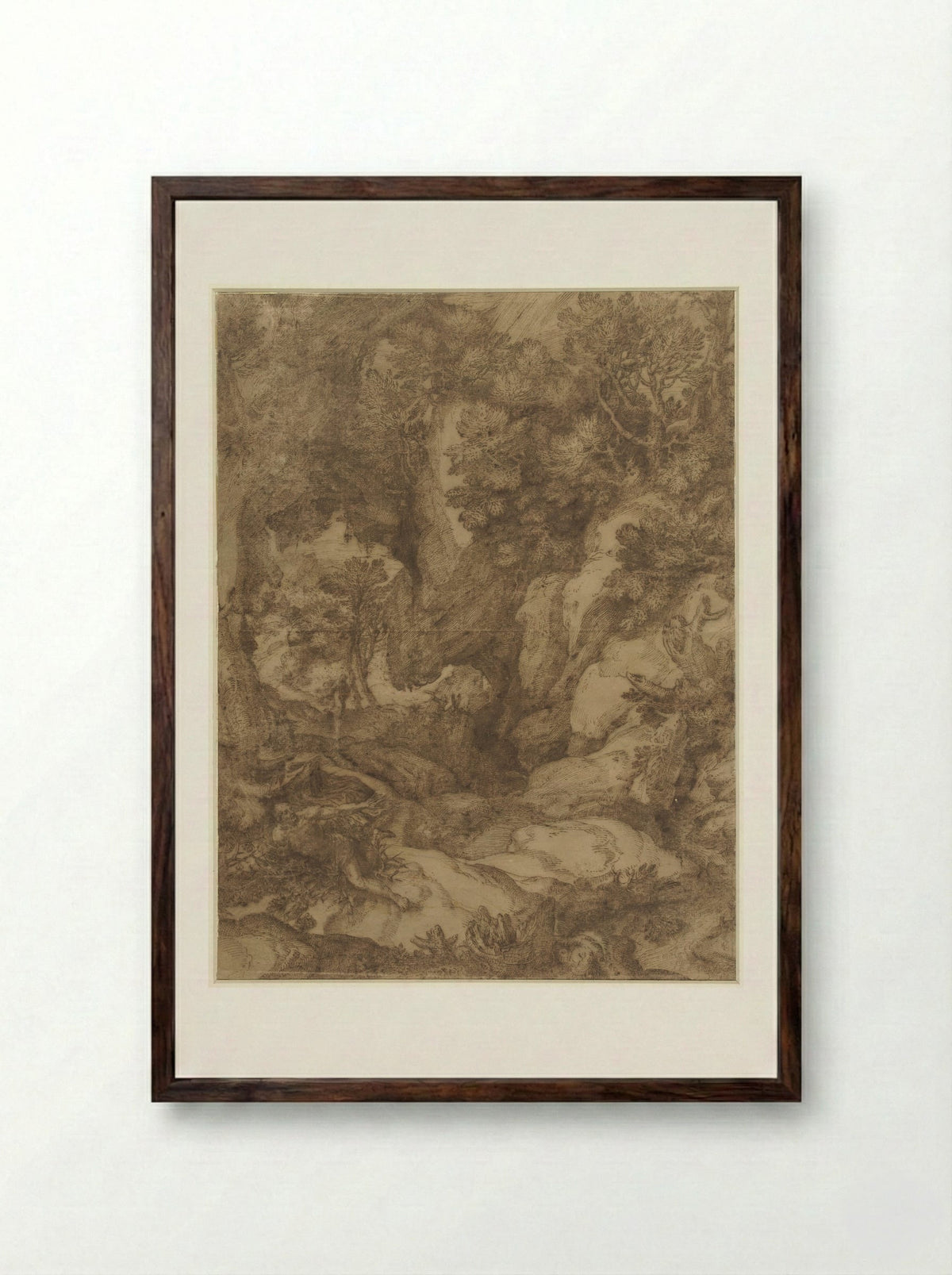 Saint Benedict in the Wilderness - Girolamo Muziano - Framed Print Dark Wood