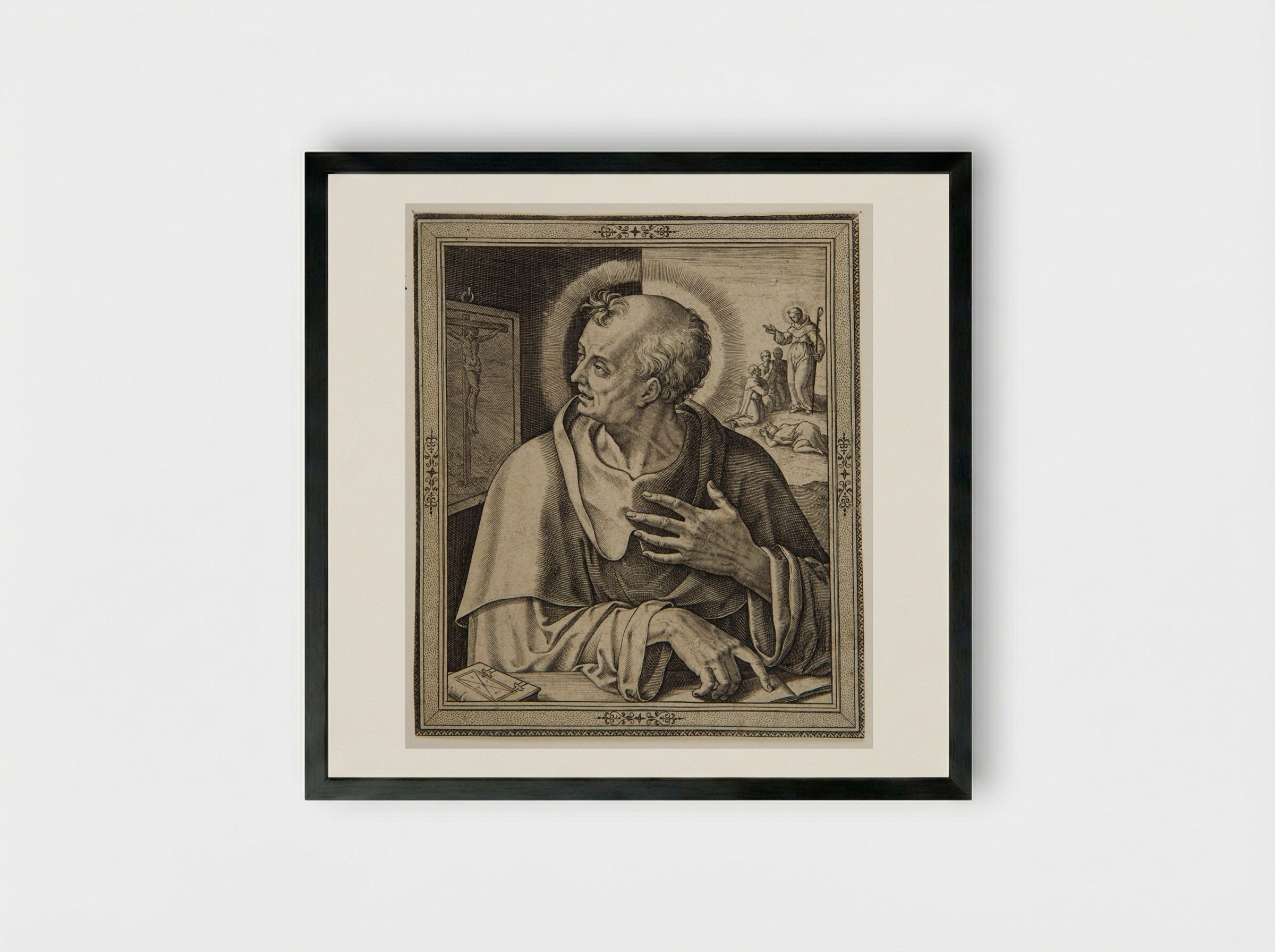 Saint Benedict - Hieronymus Wierix - Framed Print Black