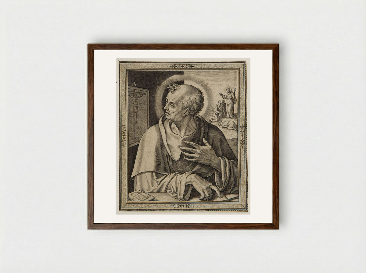 Saint Benedict - Hieronymus Wierix - Framed Print Dark Wood