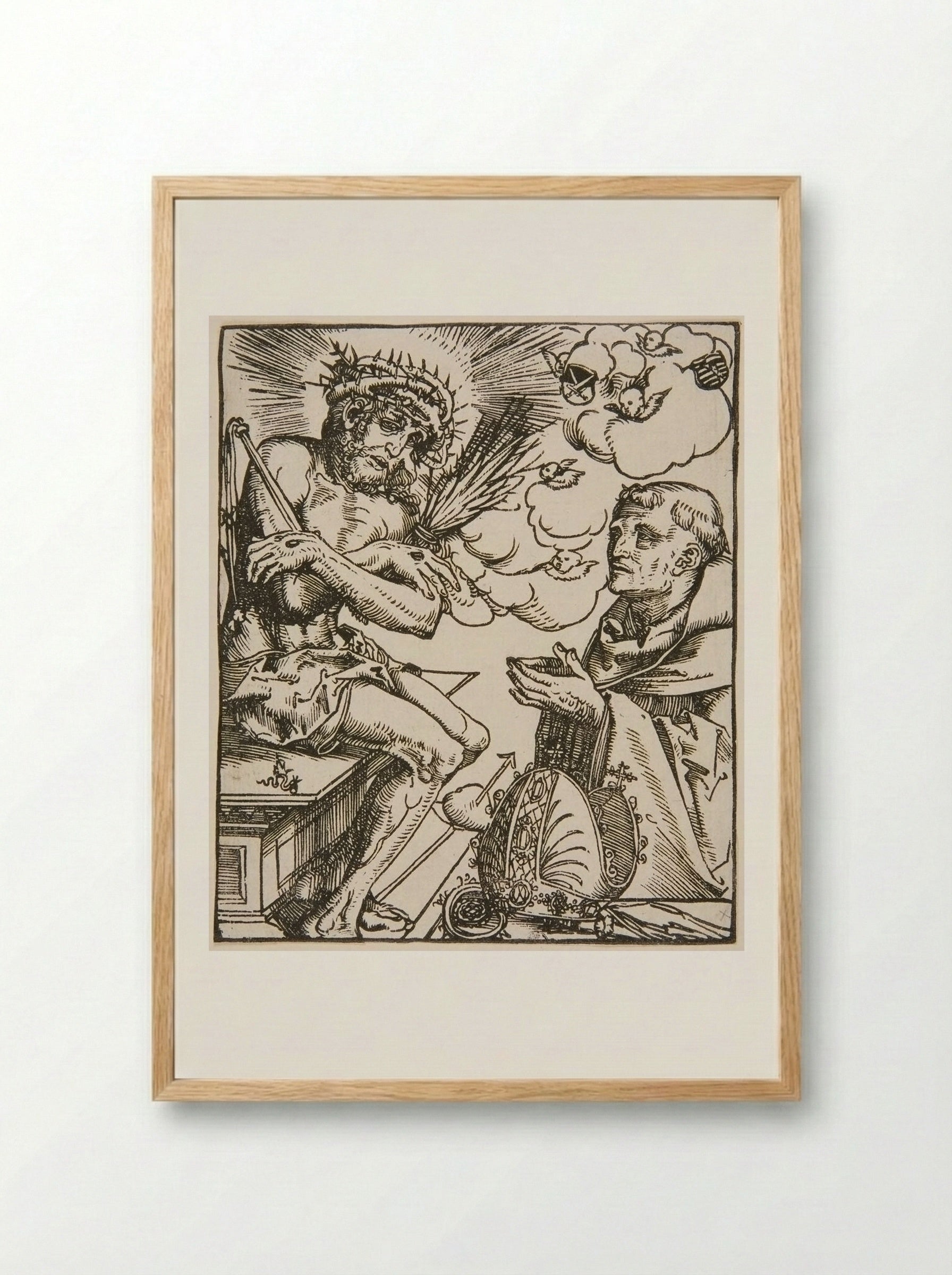 Saint Bernard Adoring the Man of Sorrows - Lucas Cranach the Elder - Framed Print Wood