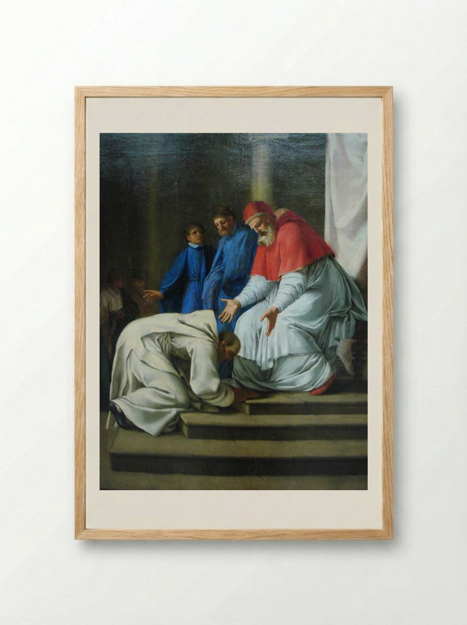 Saint Bruno at the feet of Pope Urban II - Eustache Le Sueur - Framed Print Wood