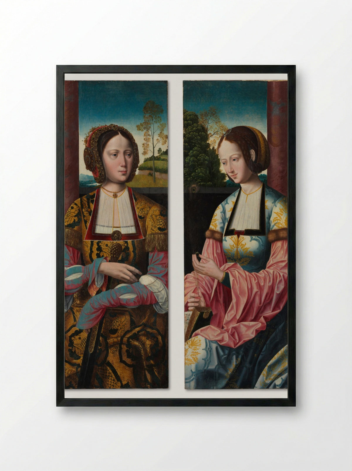 Saint Catherine and Saint Barbara - Master of the Holy Blood - Framed Print Black