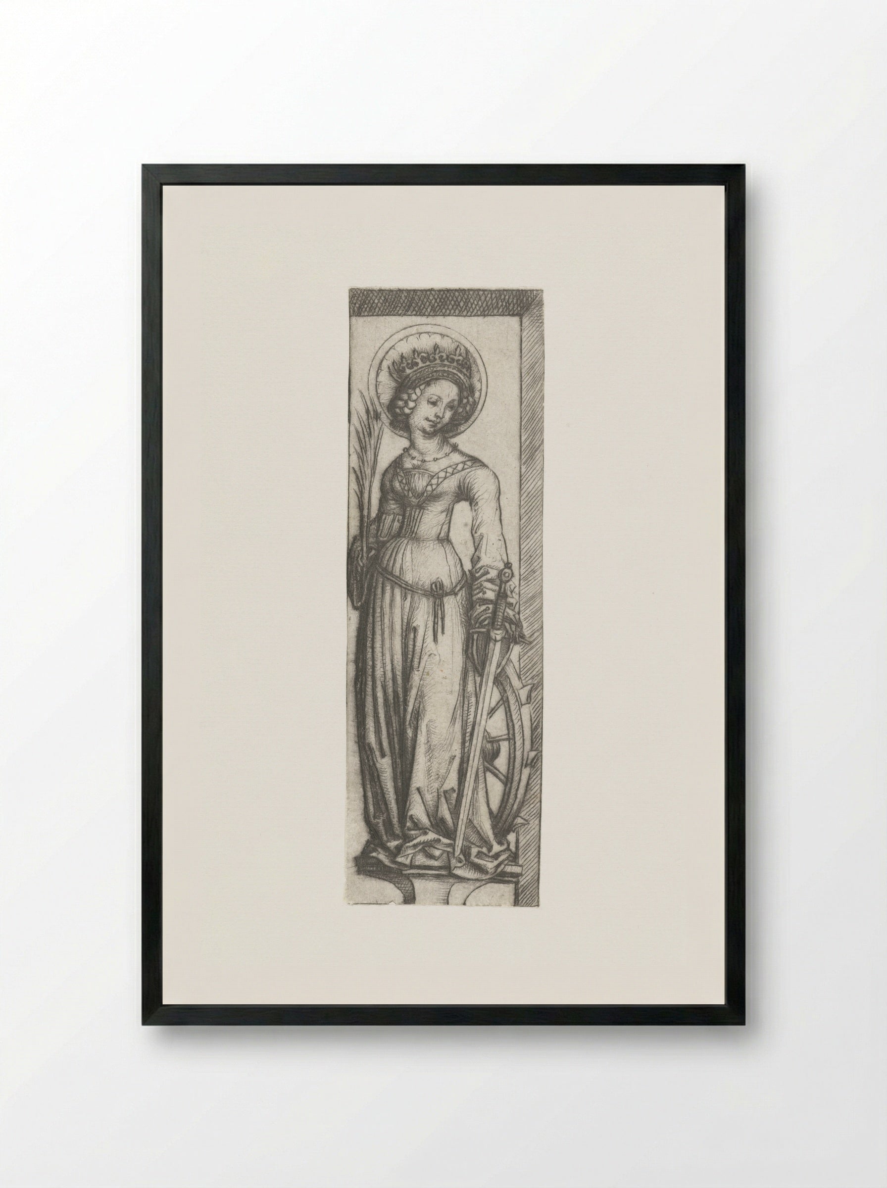 Saint Catherine in a Niche - Master of the Amsterdam Cabinet - Framed Print Black