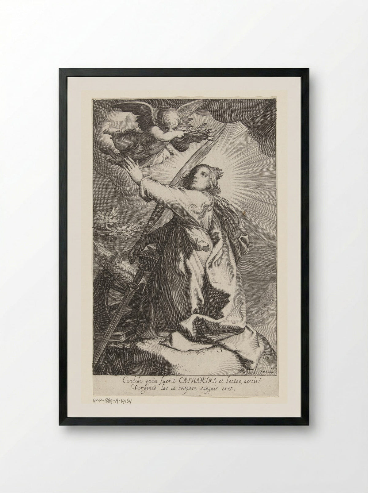 Saint Catherine of Alexandria with Palm Branch, Sword, and Broken Wheel - Boëtius Adamsz. Bolswert - Framed Print Black