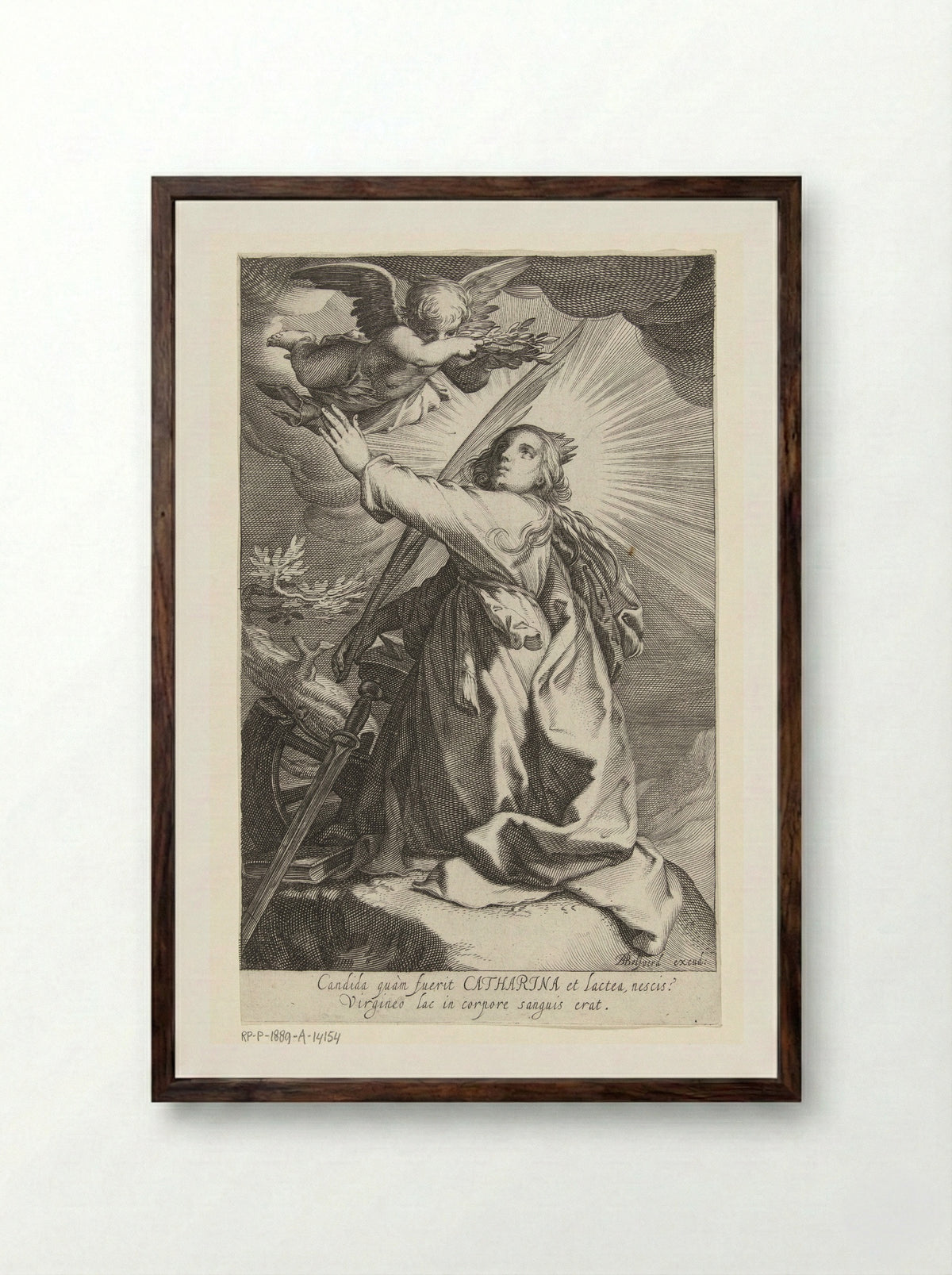 Saint Catherine of Alexandria with Palm Branch, Sword, and Broken Wheel - Boëtius Adamsz. Bolswert - Framed Print Dark Wood
