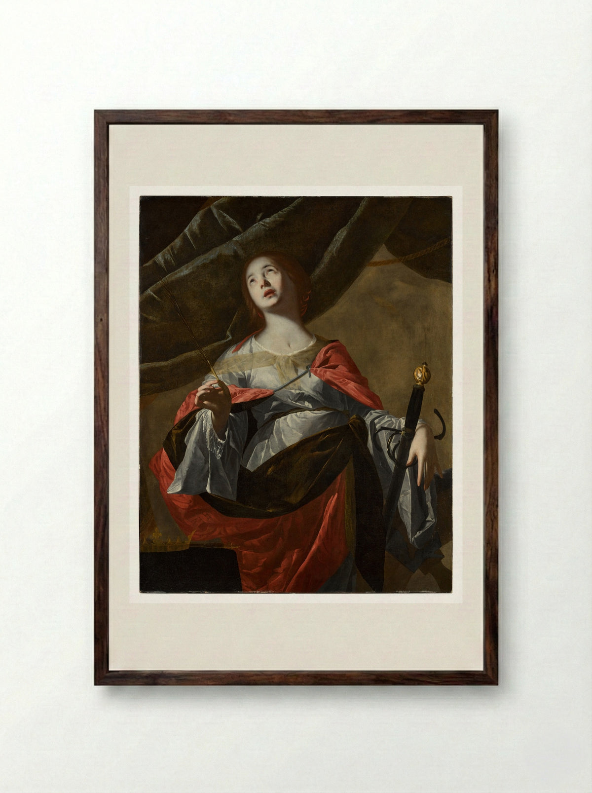 Saint Catherine of Alexandria - Bernardo Cavallino - Framed Print Dark Wood