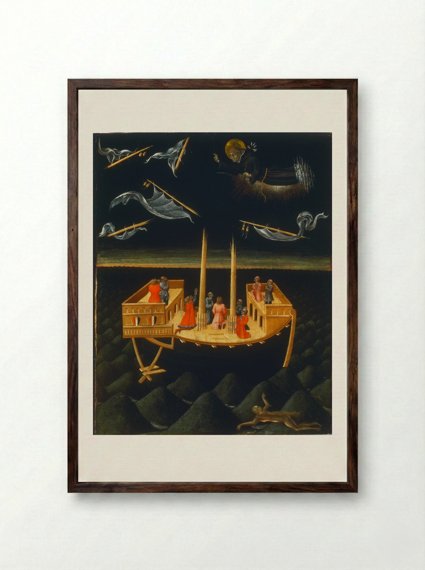 Saint Catherine of Siena Exchanging Her Heart with Christ - Giovanni di Paolo - Framed Print Dark Wood