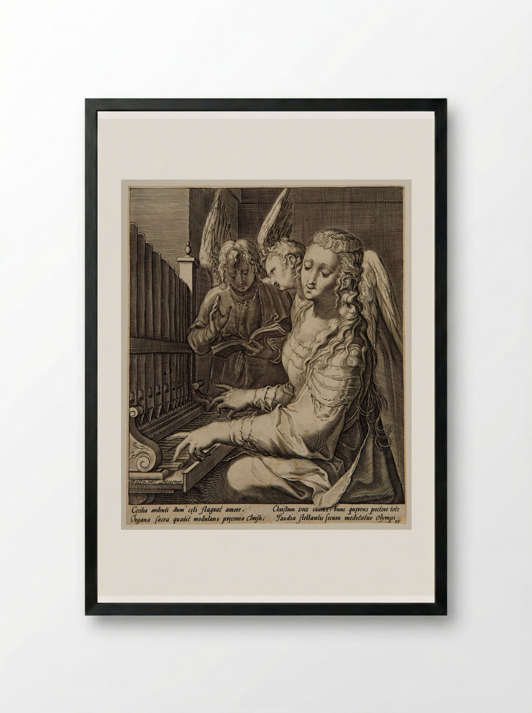 Saint Cecilia Playing the Organ - Jacob Matham - Framed Print Black
