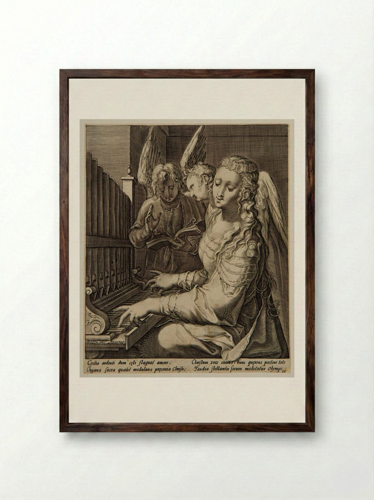 Saint Cecilia Playing the Organ - Jacob Matham - Framed Print Dark Wood