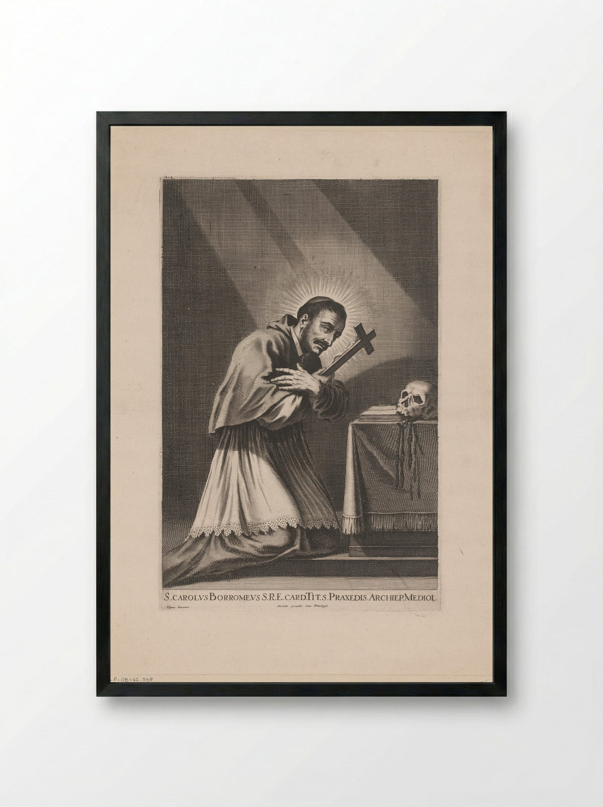 Saint Charles Borromeo in Prayer - Jean Couvay - Framed Print Black