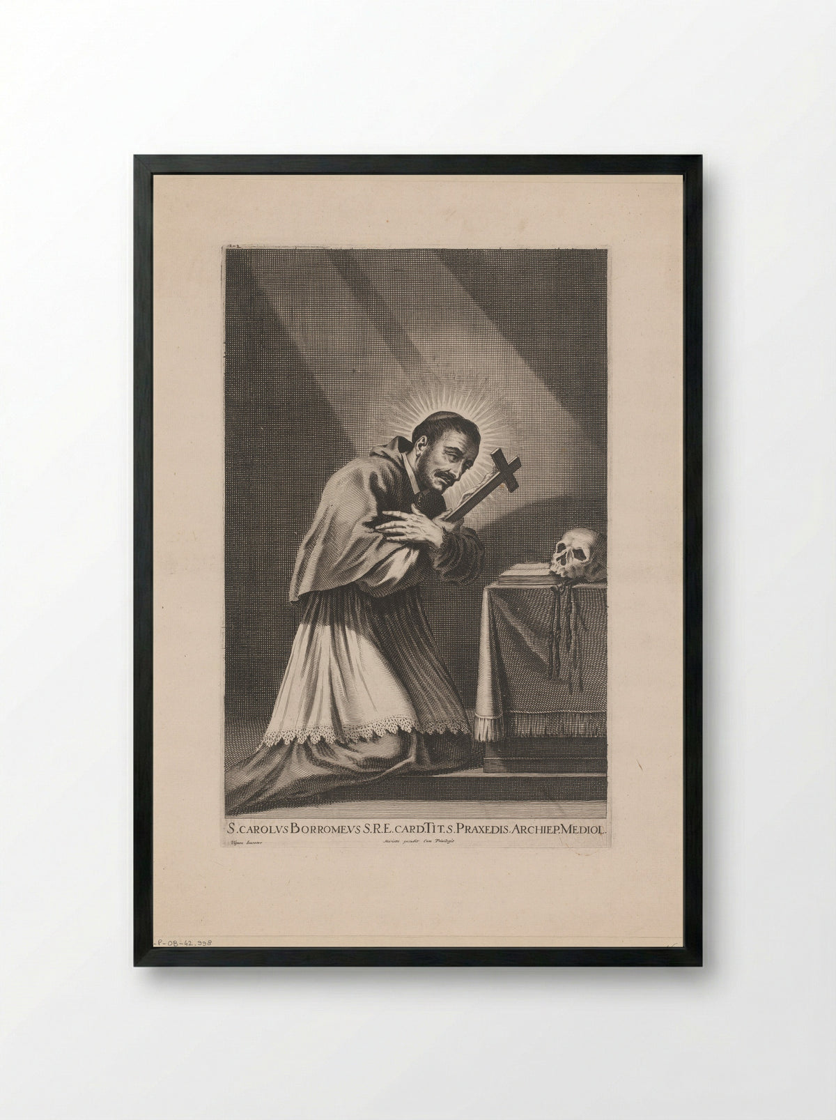 Saint Charles Borromeo in Prayer - Jean Couvay - Framed Print Black