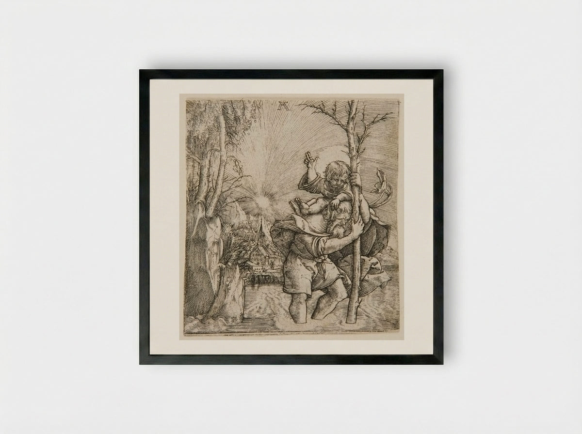 Saint Christopher Carrying the Christ Child - Albrecht Altdorfer - Framed Print Black