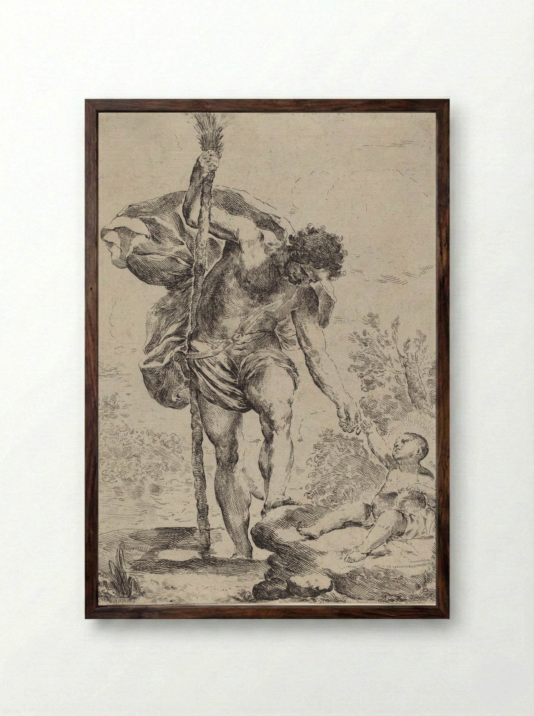 Saint Christopher Carrying the Christ Child - Francesco Amato - Framed Print Dark Wood