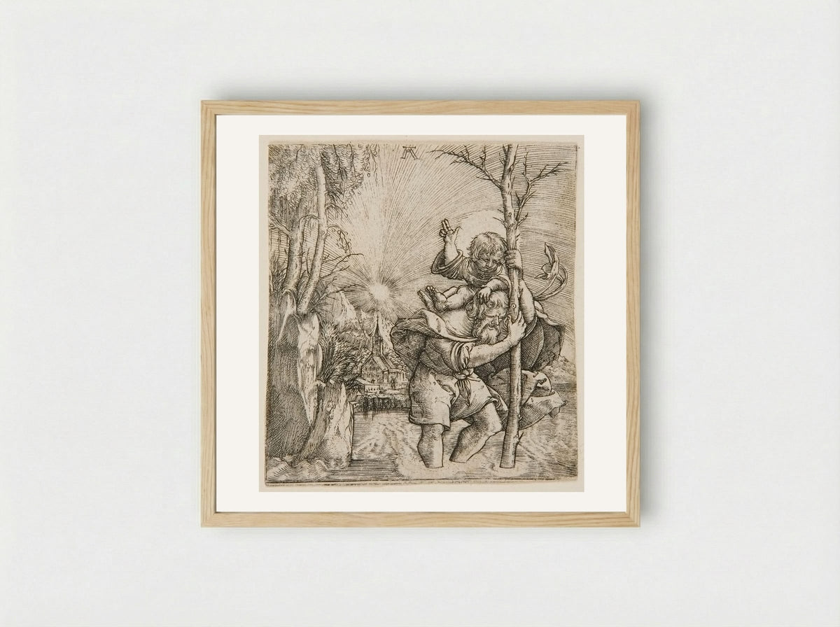 Saint Christopher Carrying the Christ Child - Albrecht Altdorfer - Framed Print Wood