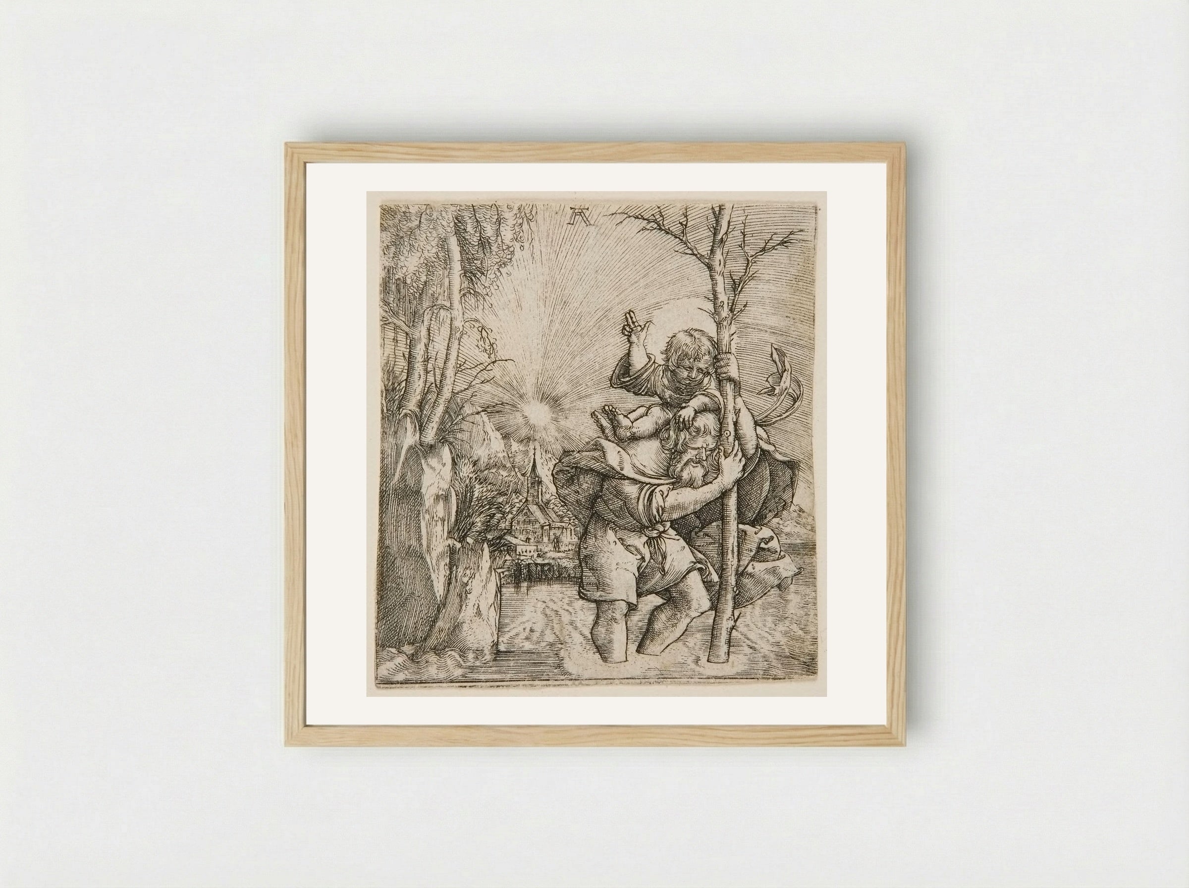 Saint Christopher Carrying the Christ Child - Albrecht Altdorfer - Framed Print Wood