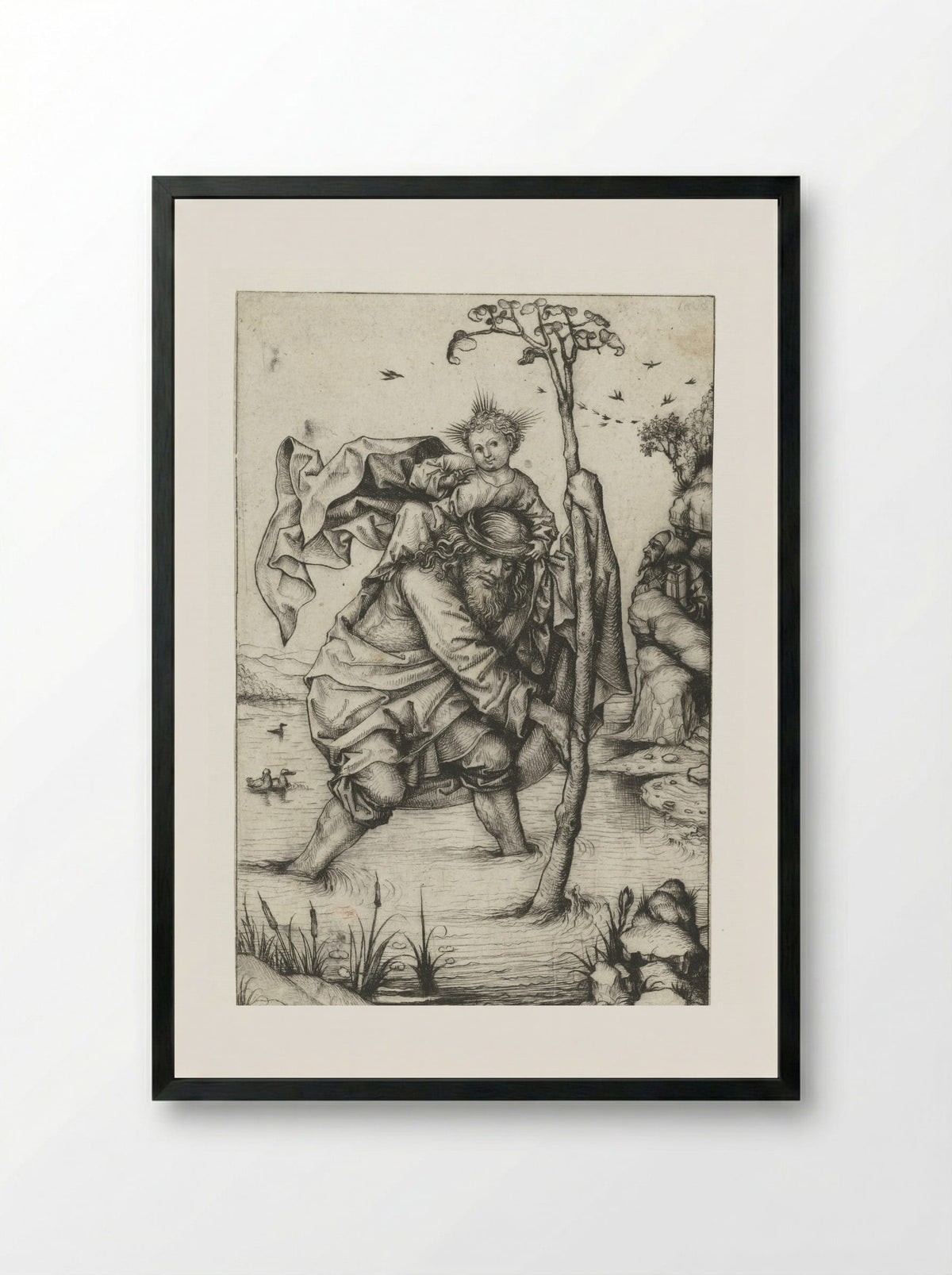 Saint Christopher (Large Version) - Meester van het Amsterdamse Kabinet - Framed Print Black