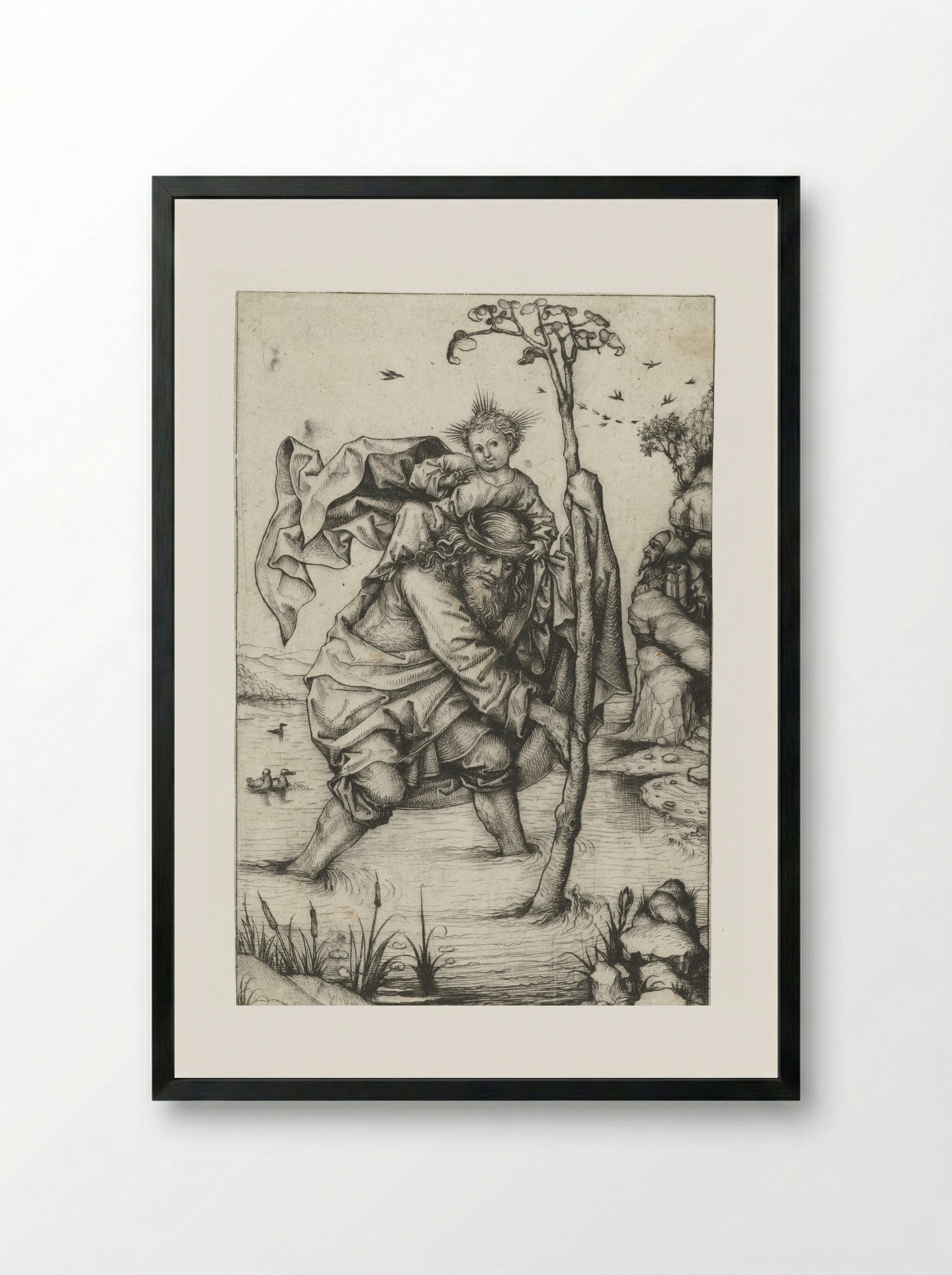 Saint Christopher (Large Version) - Meester van het Amsterdamse Kabinet - Framed Print Black