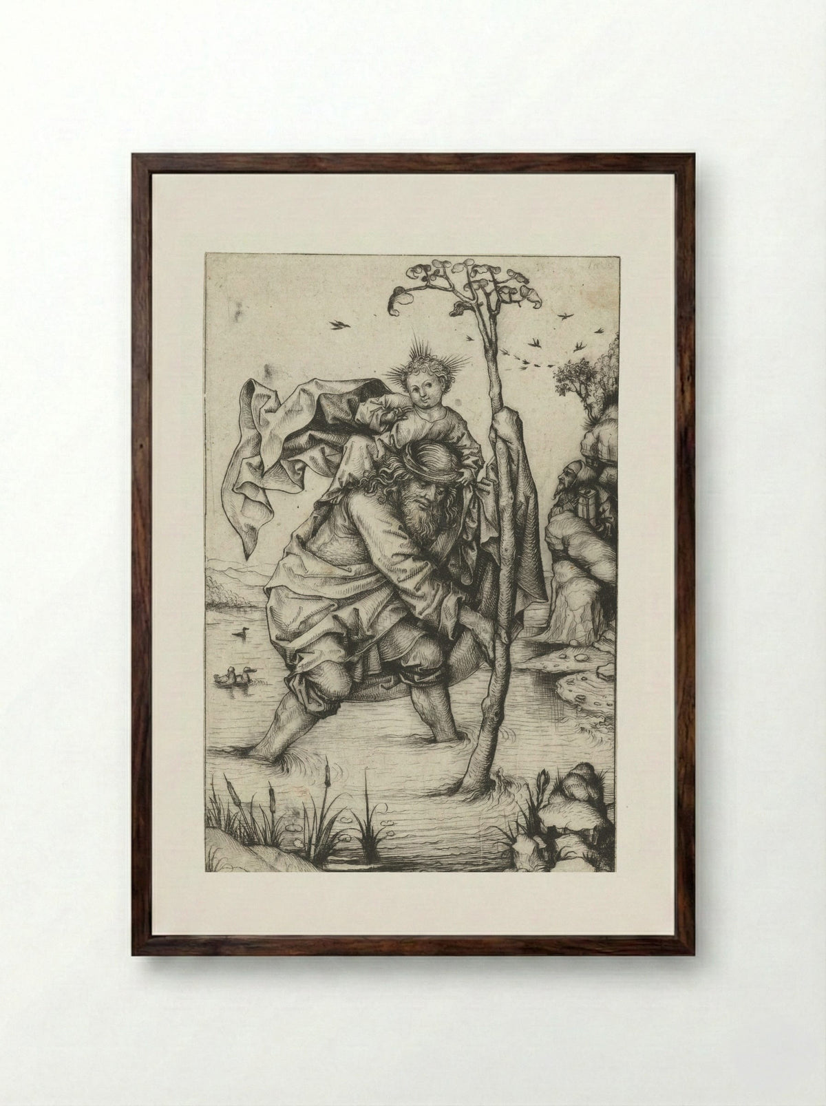 Saint Christopher (Large Version) - Meester van het Amsterdamse Kabinet - Framed Print Dark Wood