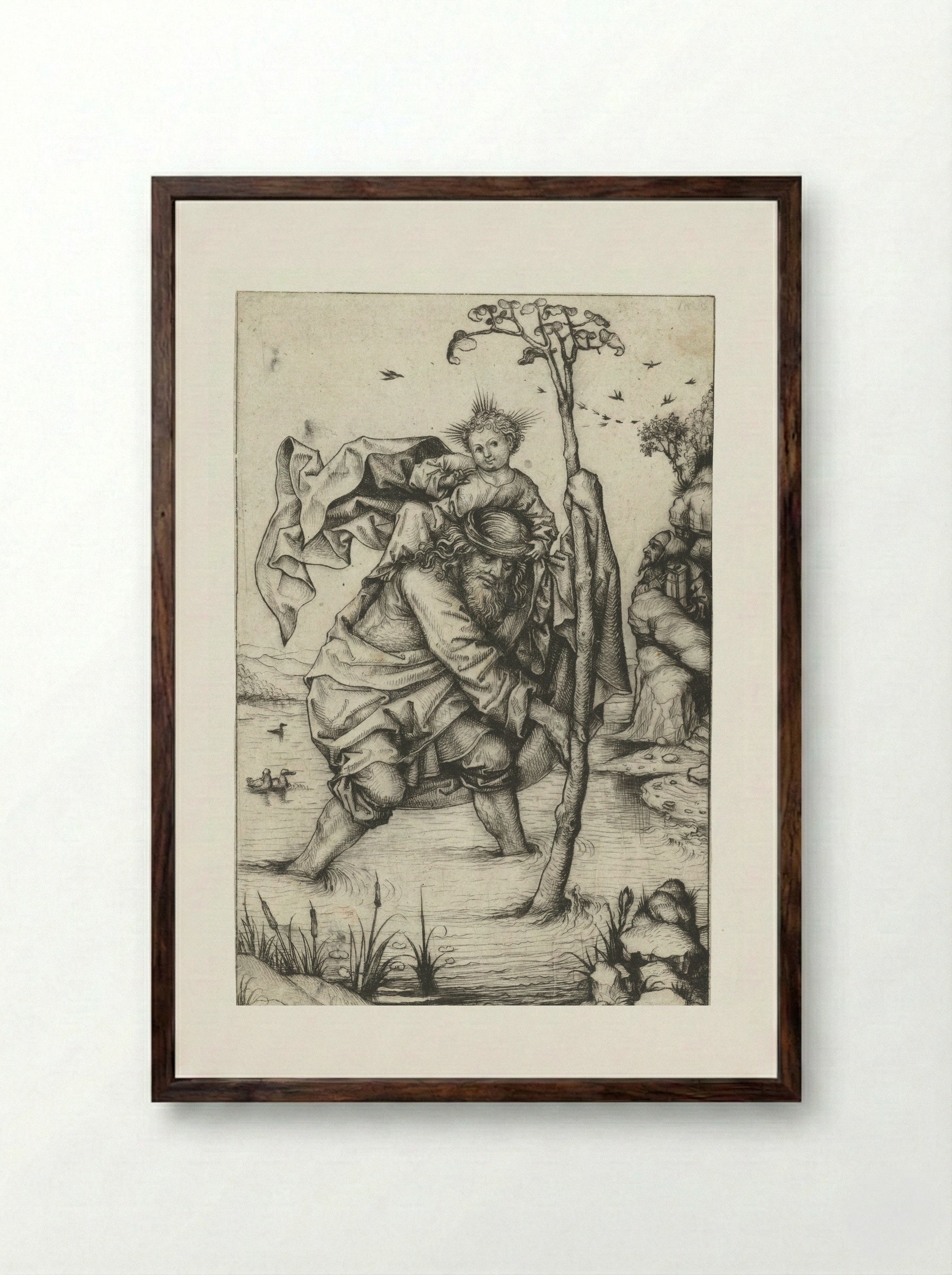 Saint Christopher (Large Version) - Meester van het Amsterdamse Kabinet - Framed Print Dark Wood