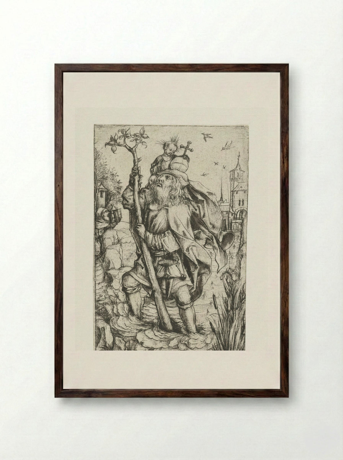 Saint Christopher (Small Version) - Meester van het Amsterdamse Kabinet - Framed Print Dark Wood