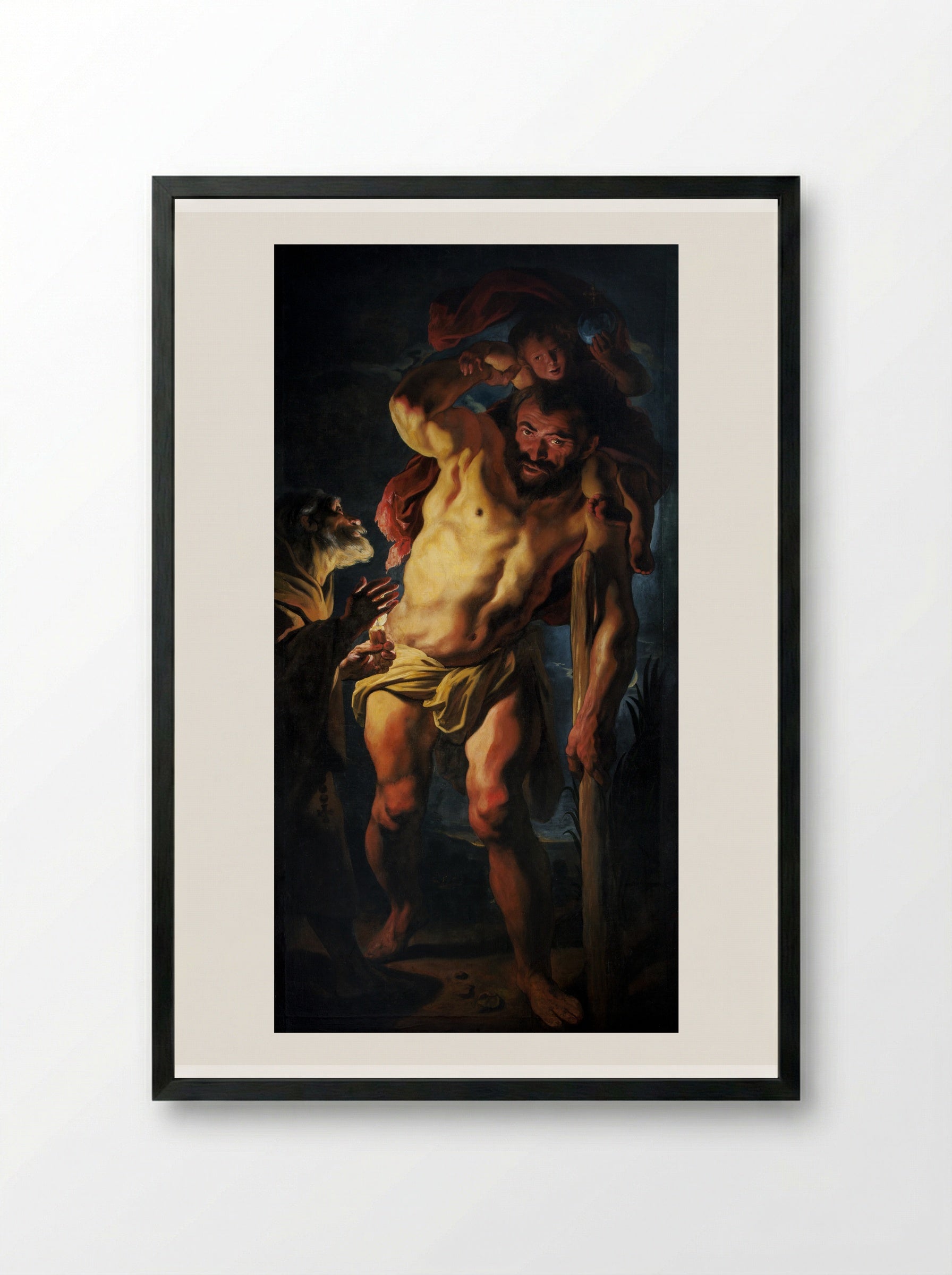Saint Christopher carrying the Child Jesus - Jacob Jordaens - Framed Print Black