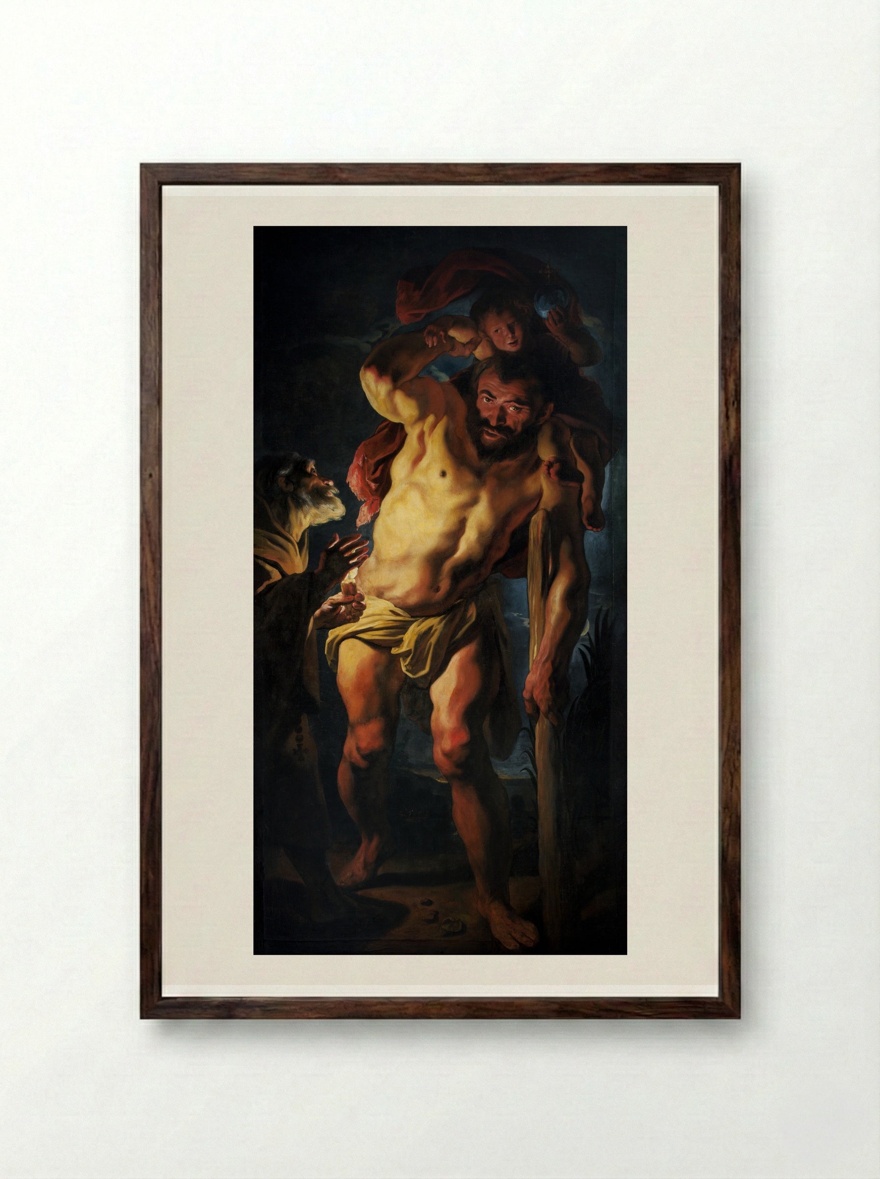 Saint Christopher carrying the Child Jesus - Jacob Jordaens - Framed Print Dark Wood