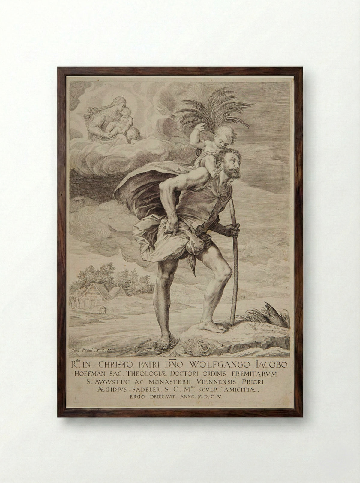Saint Christopher - Aegidius Sadeler II - Framed Print Dark Wood