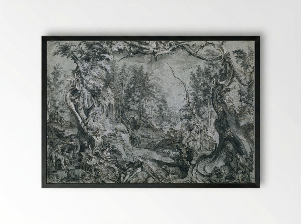 Saint Deicolus and the Boar - Johann Wolfgang Baumgartner - Framed Print Black