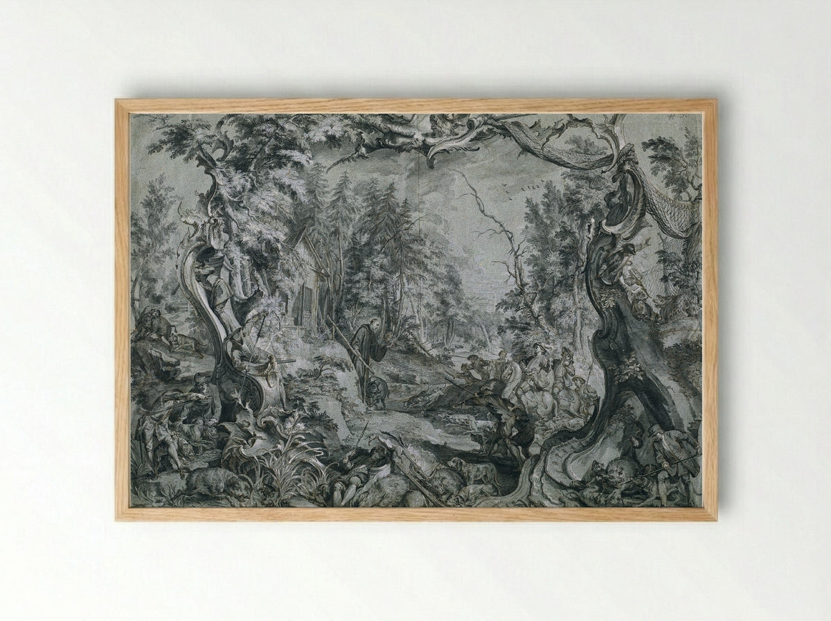 Saint Deicolus and the Boar - Johann Wolfgang Baumgartner - Framed Print Wood