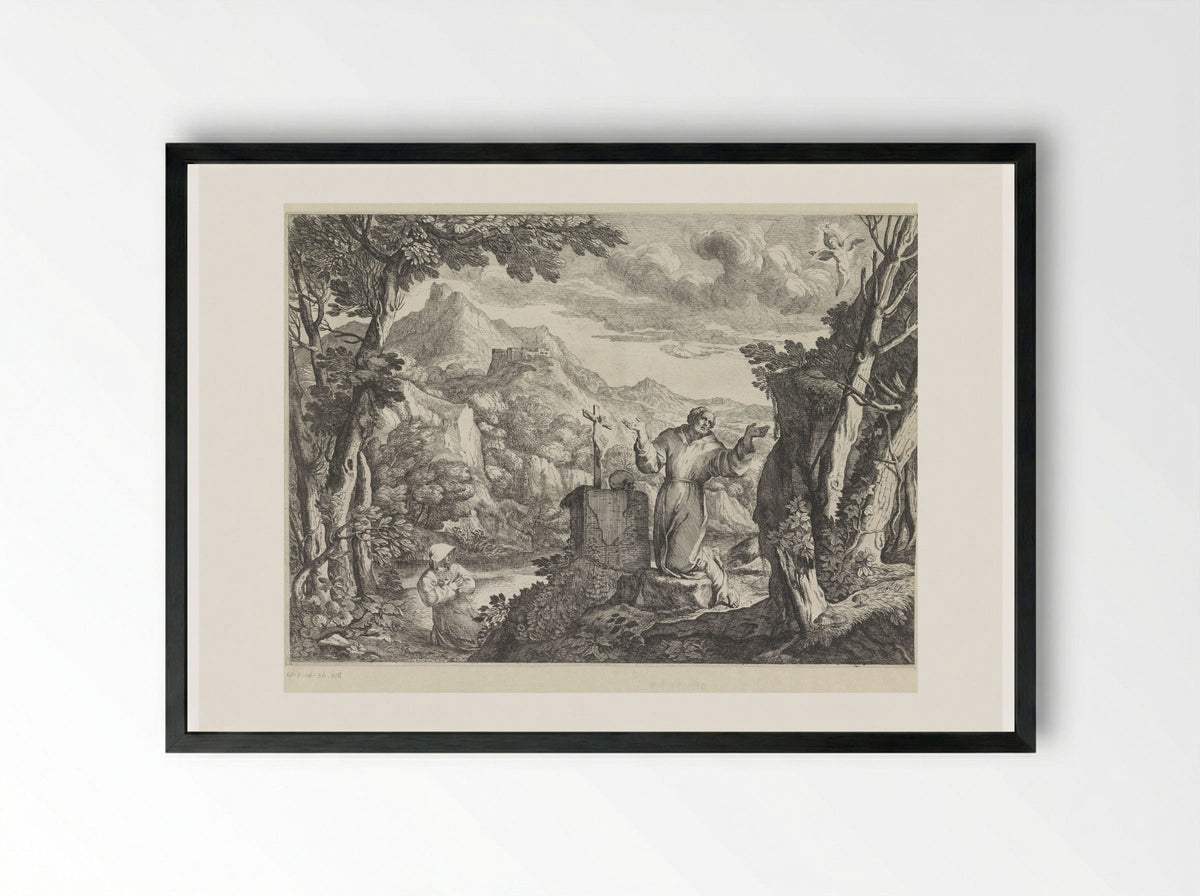 Saint Francis Receiving the Stigmata - Giovanni Francesco Grimaldi - Framed Print Black