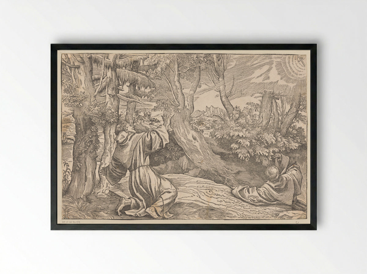 Saint Francis Receiving the Stigmata - Titian - Framed Print Black